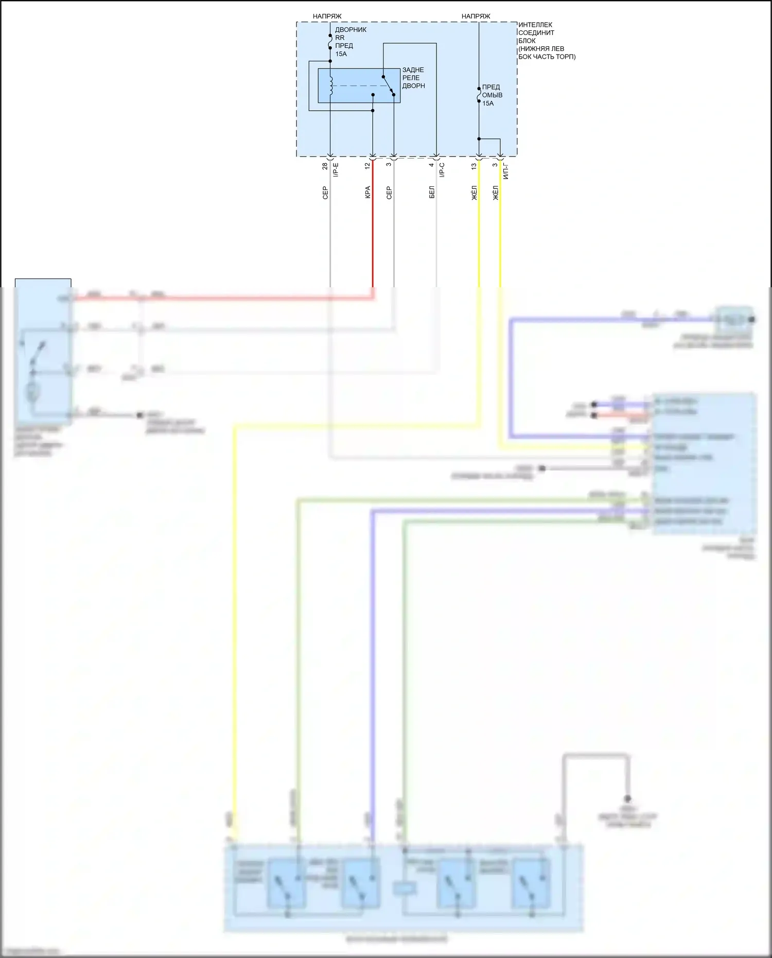 Sedona Kia III (2014-2020): Электросхема задних дворников и омывателей 