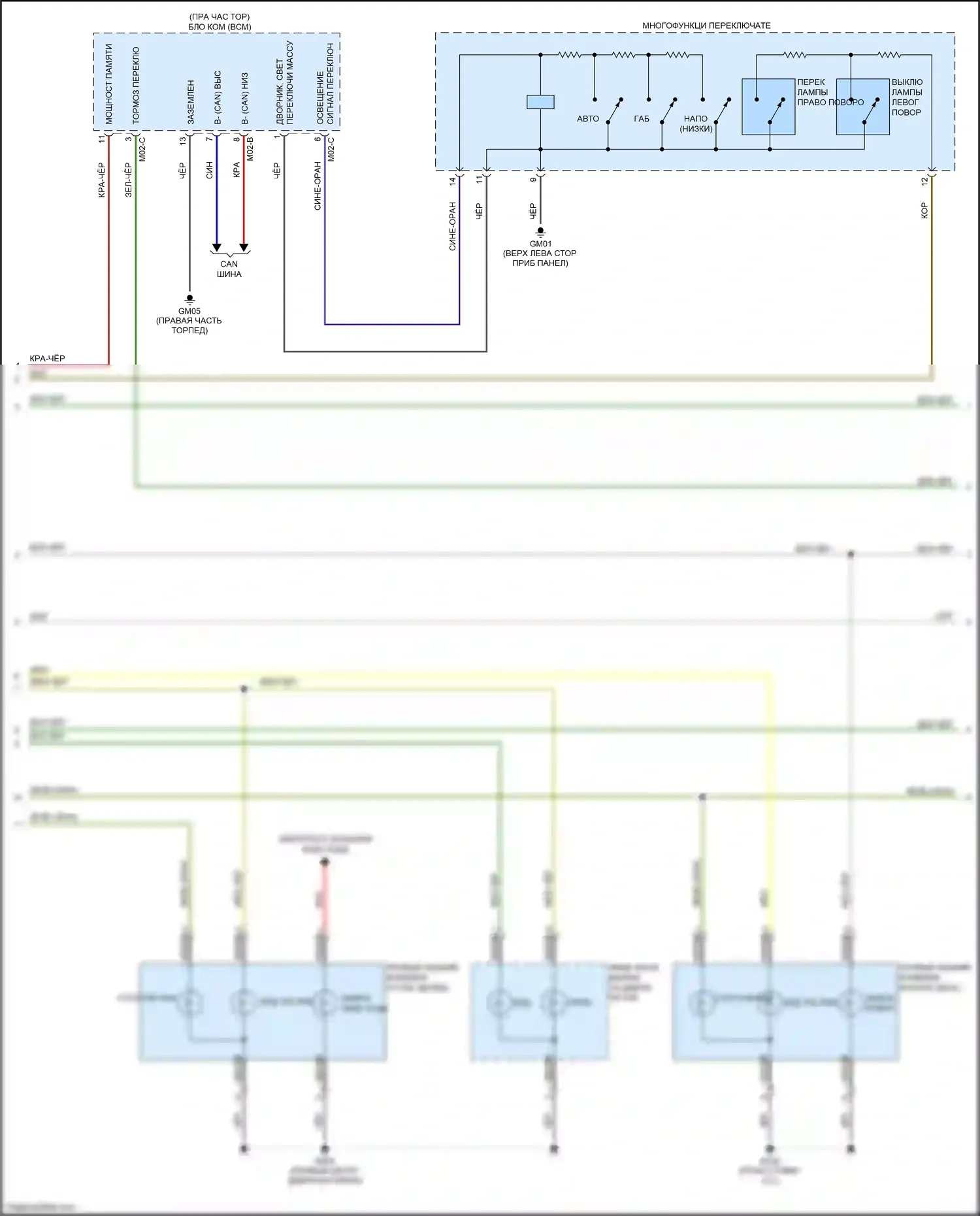 Sedona Kia III (2014-2020): Электросхема фар и фонарей (3 из 4) 