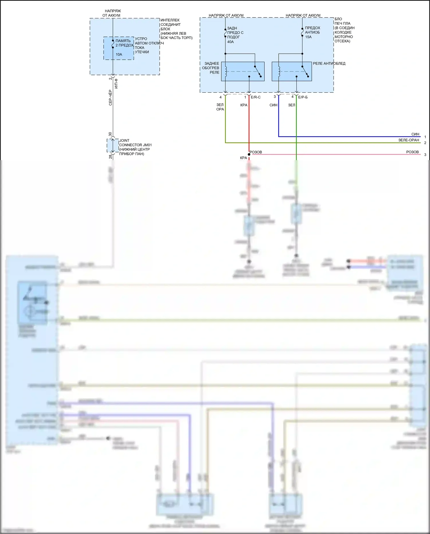 Sedona Kia III (2014-2020): Электросхема подогрева стекол, с автоматическим подогревом (1 из 2) 