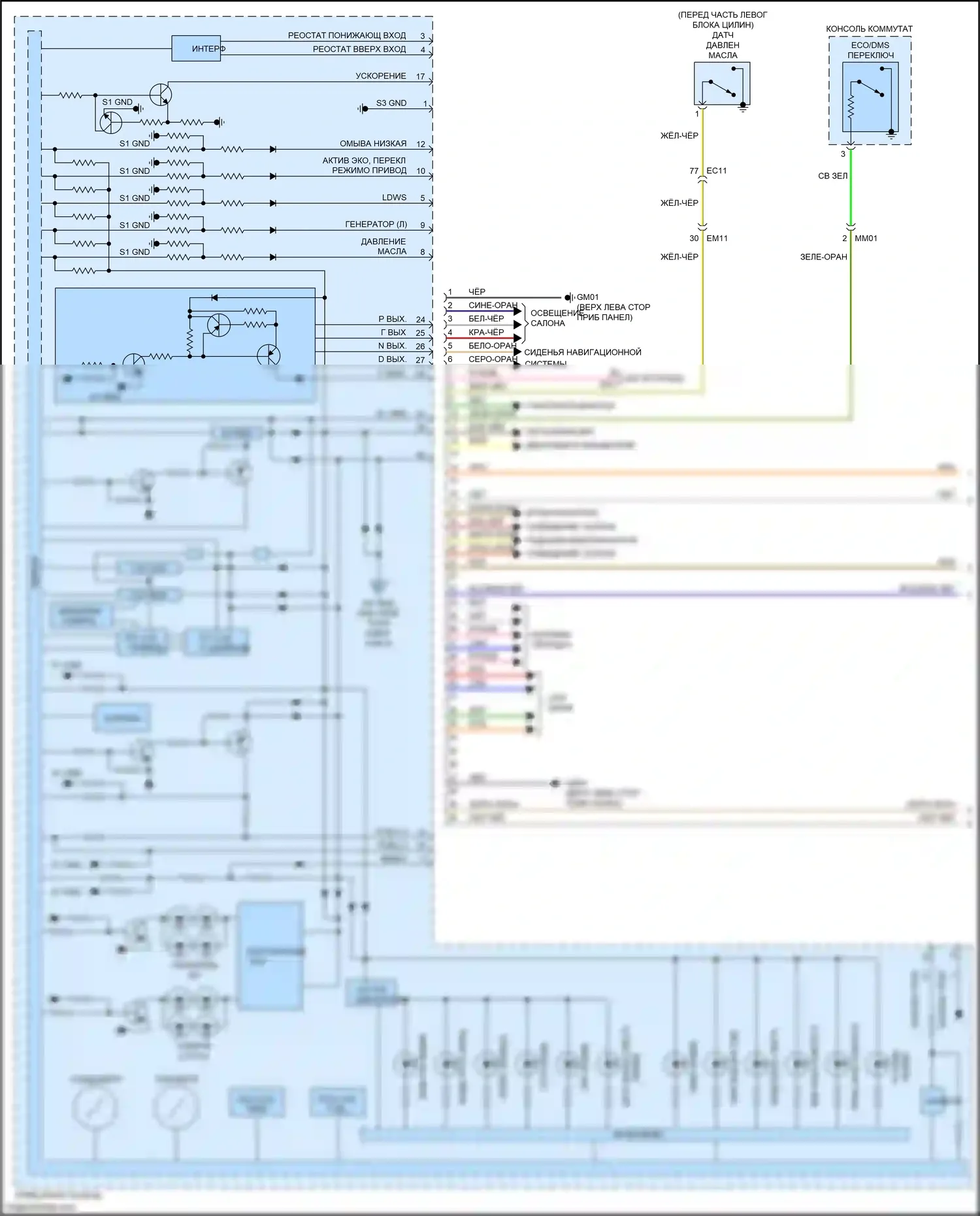Sedona Kia III (2014-2020): Электросхема приборной панели, с контролем (1 из 3) 
