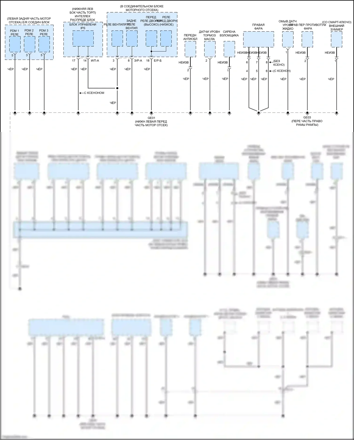 Sedona Kia III (2014-2020): Электросхема разводки массы (1 из 6) 