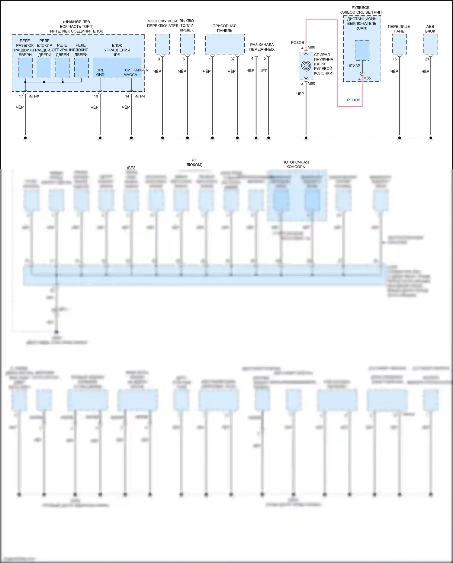 Sedona Kia III (2014-2020): Электросхема разводки массы (5 из 6) 