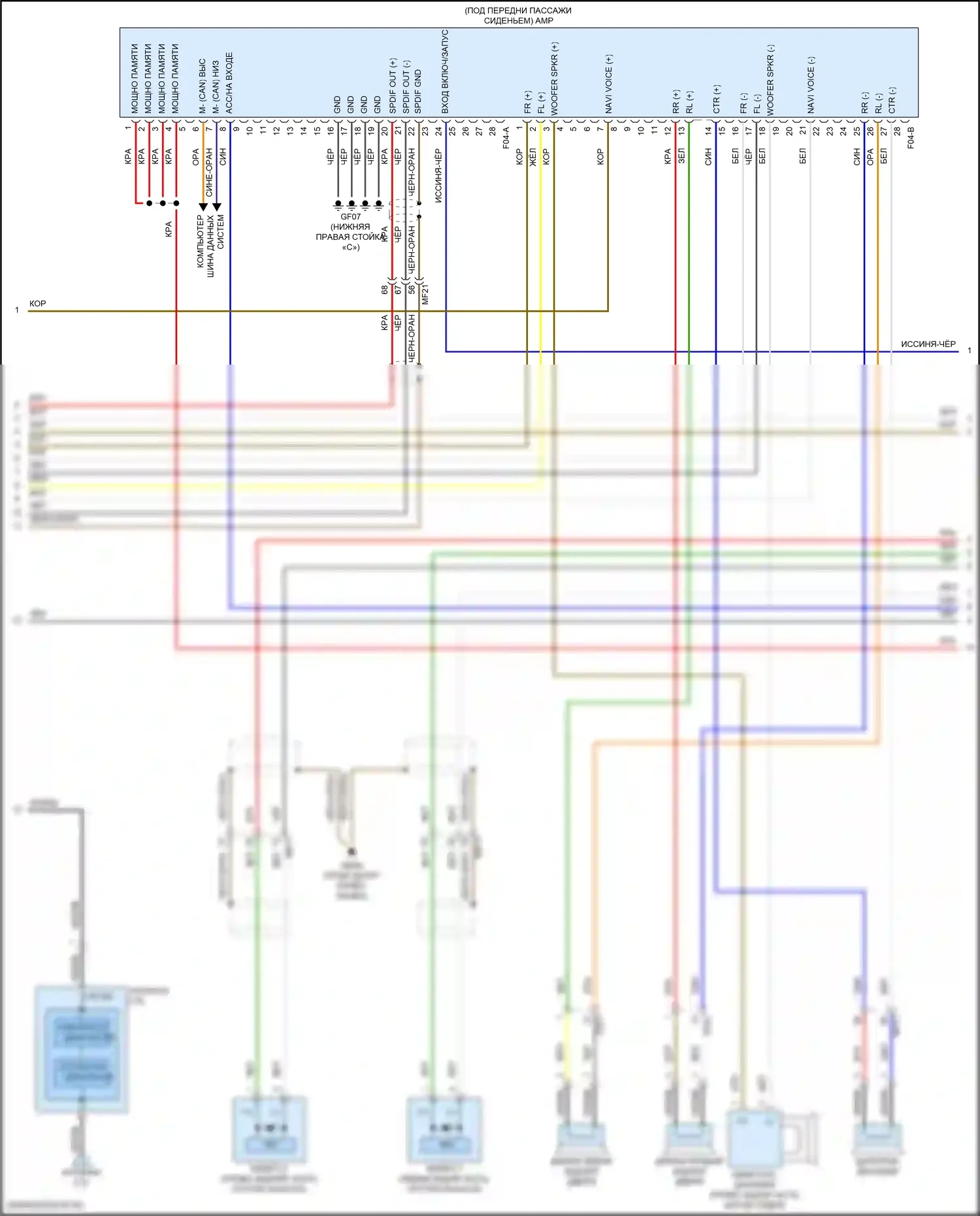 Seltos Kia I рестайлинг (2022-2024): Электросхема радиосистемы, с навигацией и усилителем (2 из 4) 