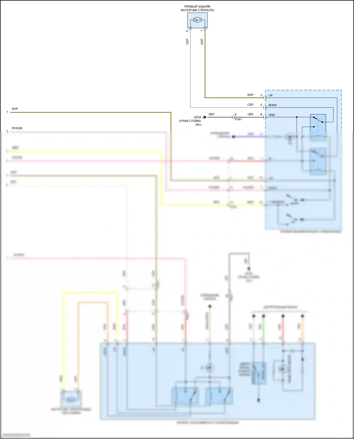 Seltos Kia I рестайлинг (2022-2024): Электросхема стеклоподъемников, с автоматическим опусканием стеклоподъемников (2 из 2) 