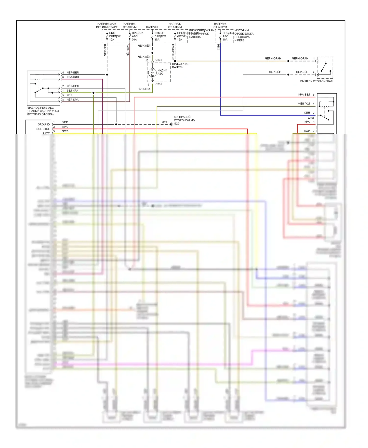 Sephia Kia I рестайлинг (1994-1998): Электросхемы антиблокировочной системы abs 