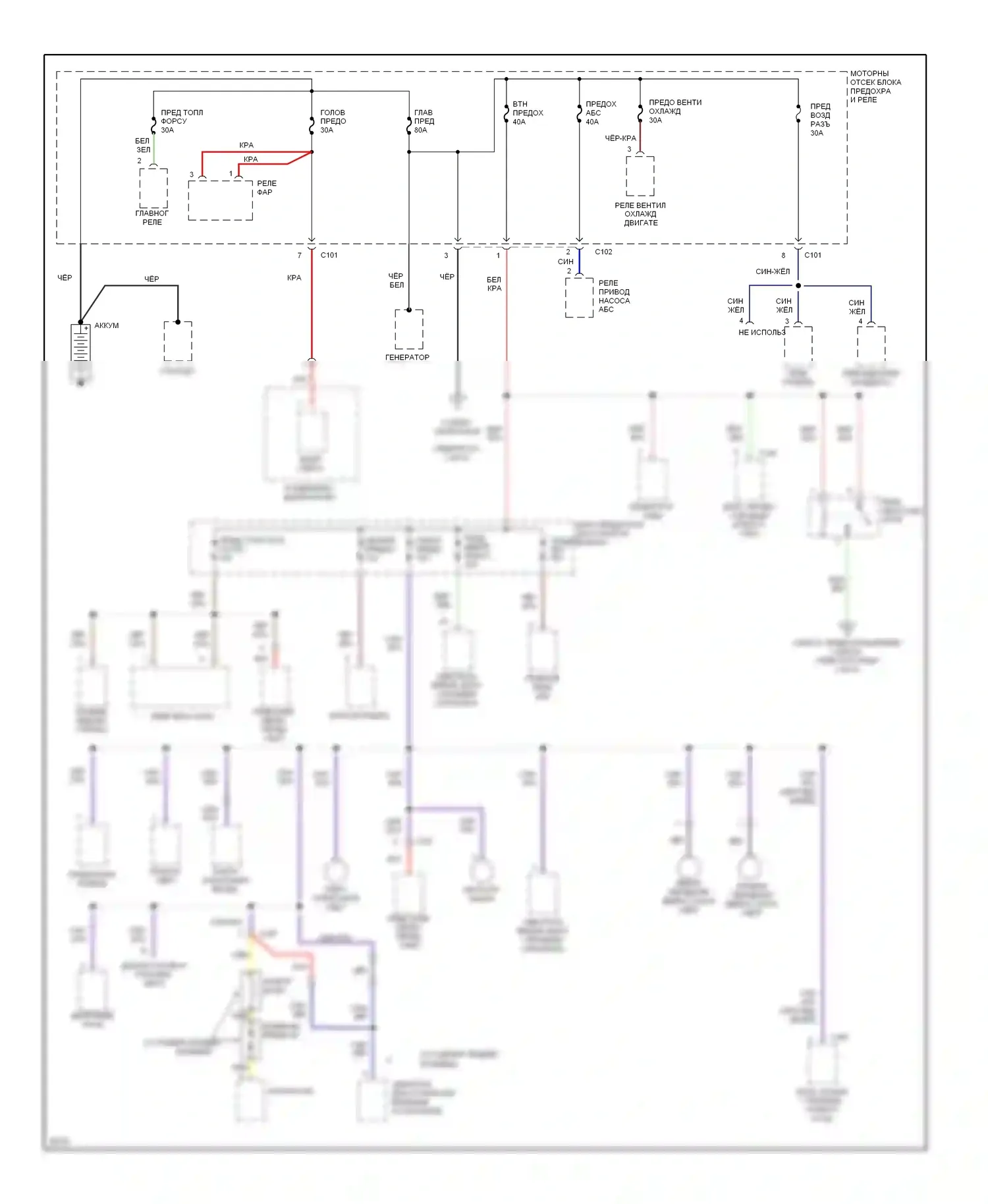 Sephia Kia I рестайлинг (1994-1998): Электросхема блока предохранителей реле (1 из 4) 