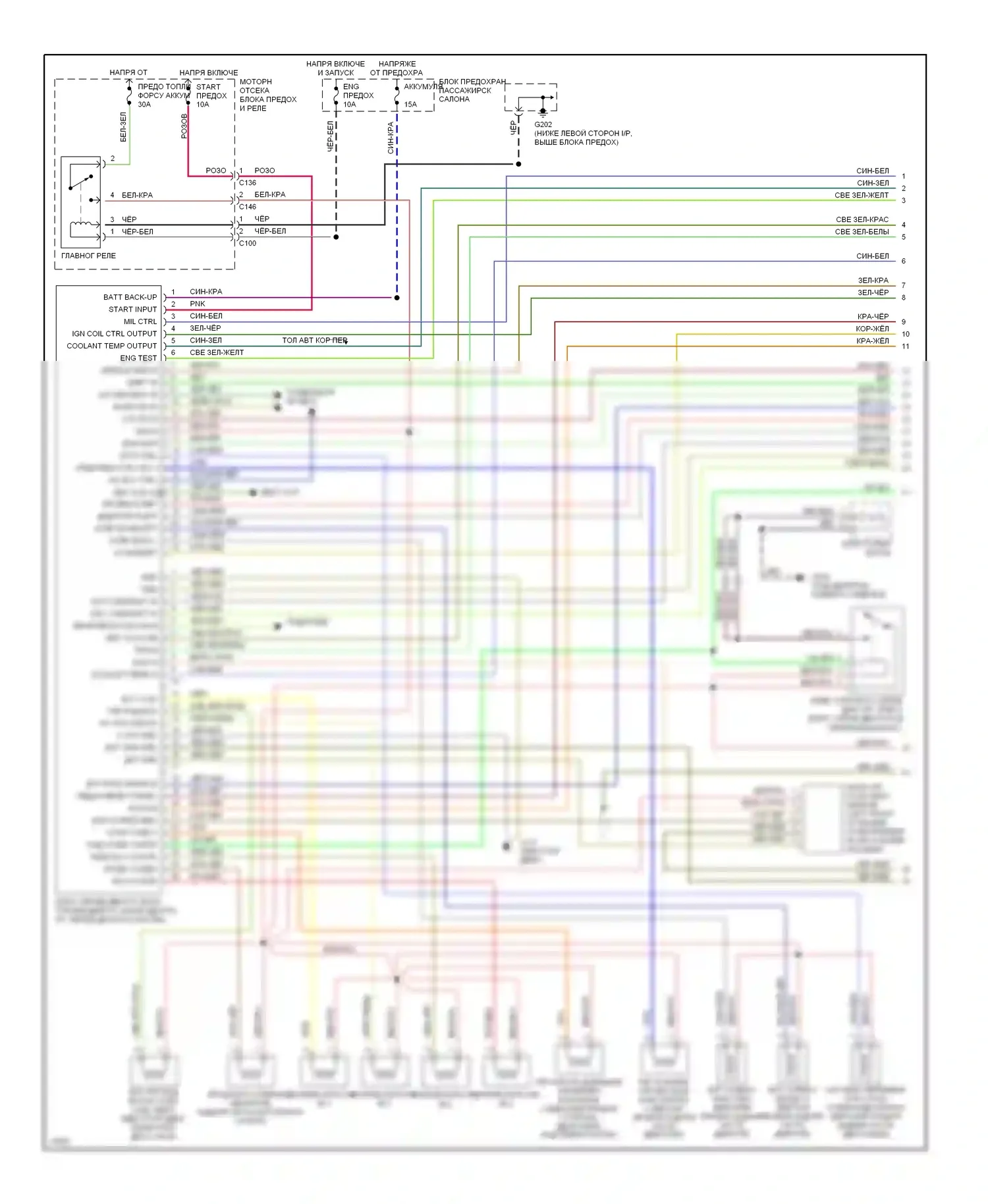 Sephia Kia I рестайлинг (1994-1998): Электросхема двигателя 1.6l dohcs (1 из 2) 