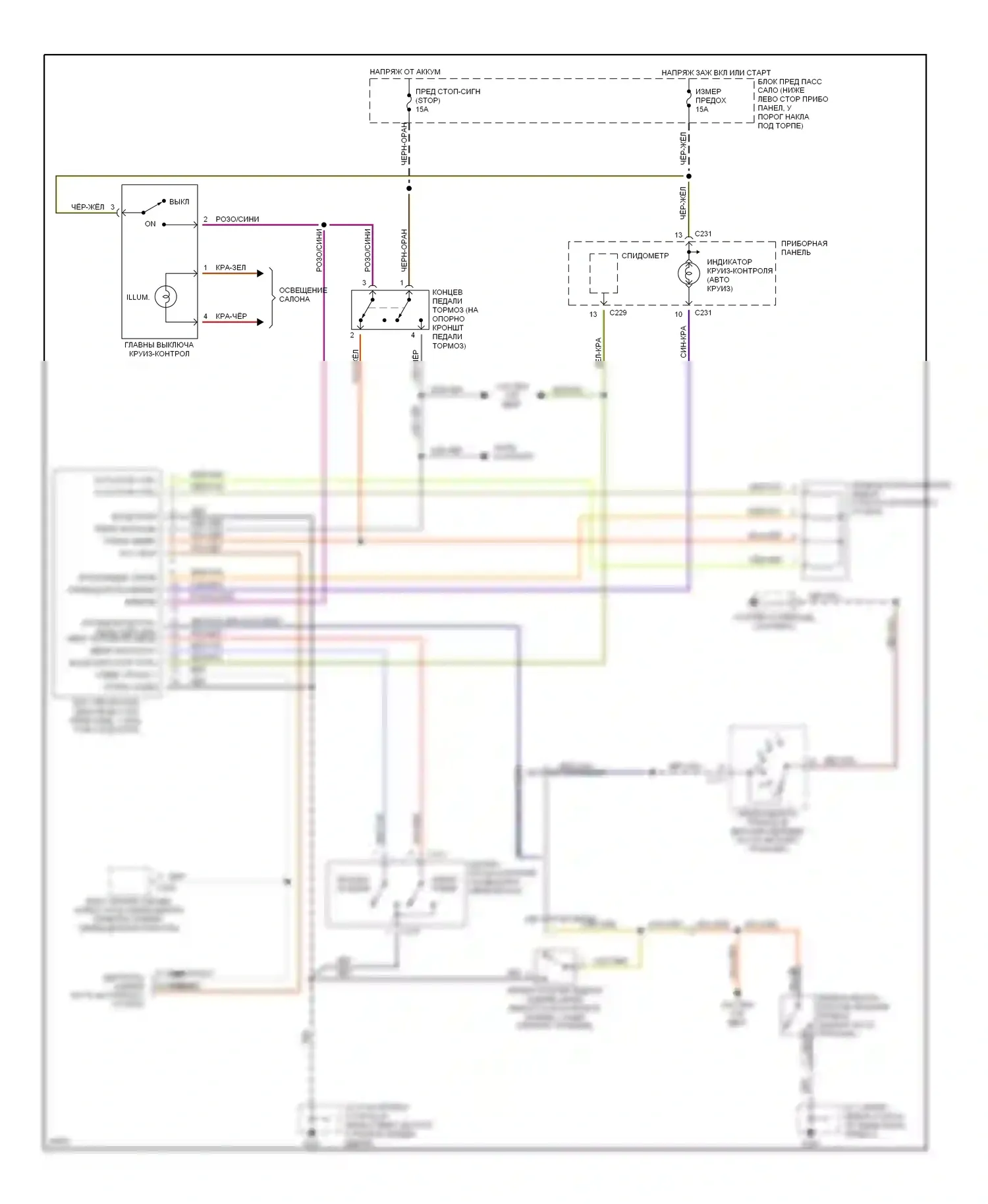 Sephia Kia I рестайлинг (1994-1998): Электросхема круиз-контроля 