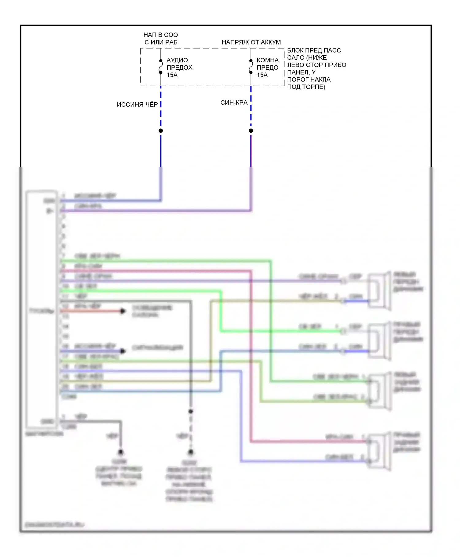 Sephia Kia I рестайлинг (1994-1998): Магнитола- электросхемы, без съемной лицевой панели 