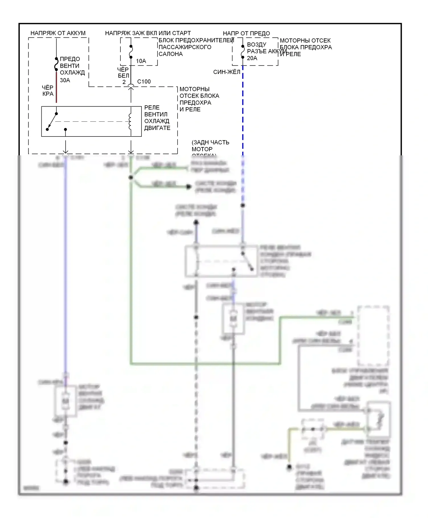 Sephia Kia I рестайлинг (1994-1998): 1.6l, электросхема вентилятора охлаждения 