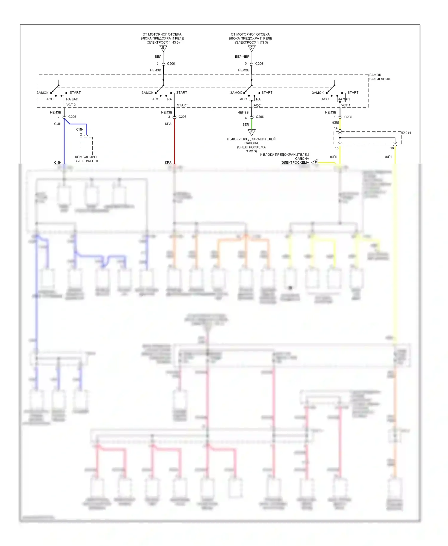 Sephia Kia II (1997-2001): Электросхема блока предохранителей реле (2 из 3) 