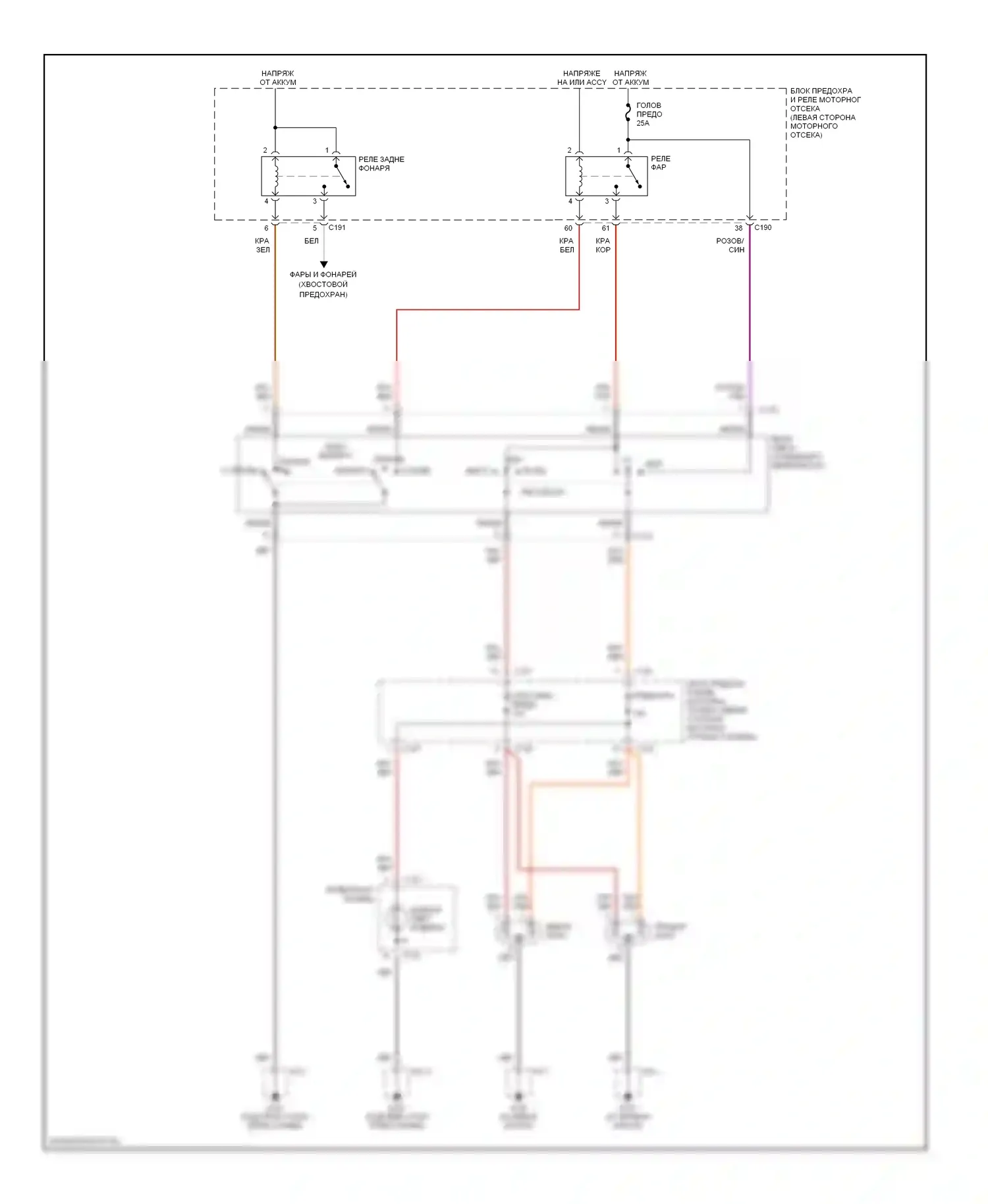 Sephia Kia II (1997-2001): Электросхема фар 