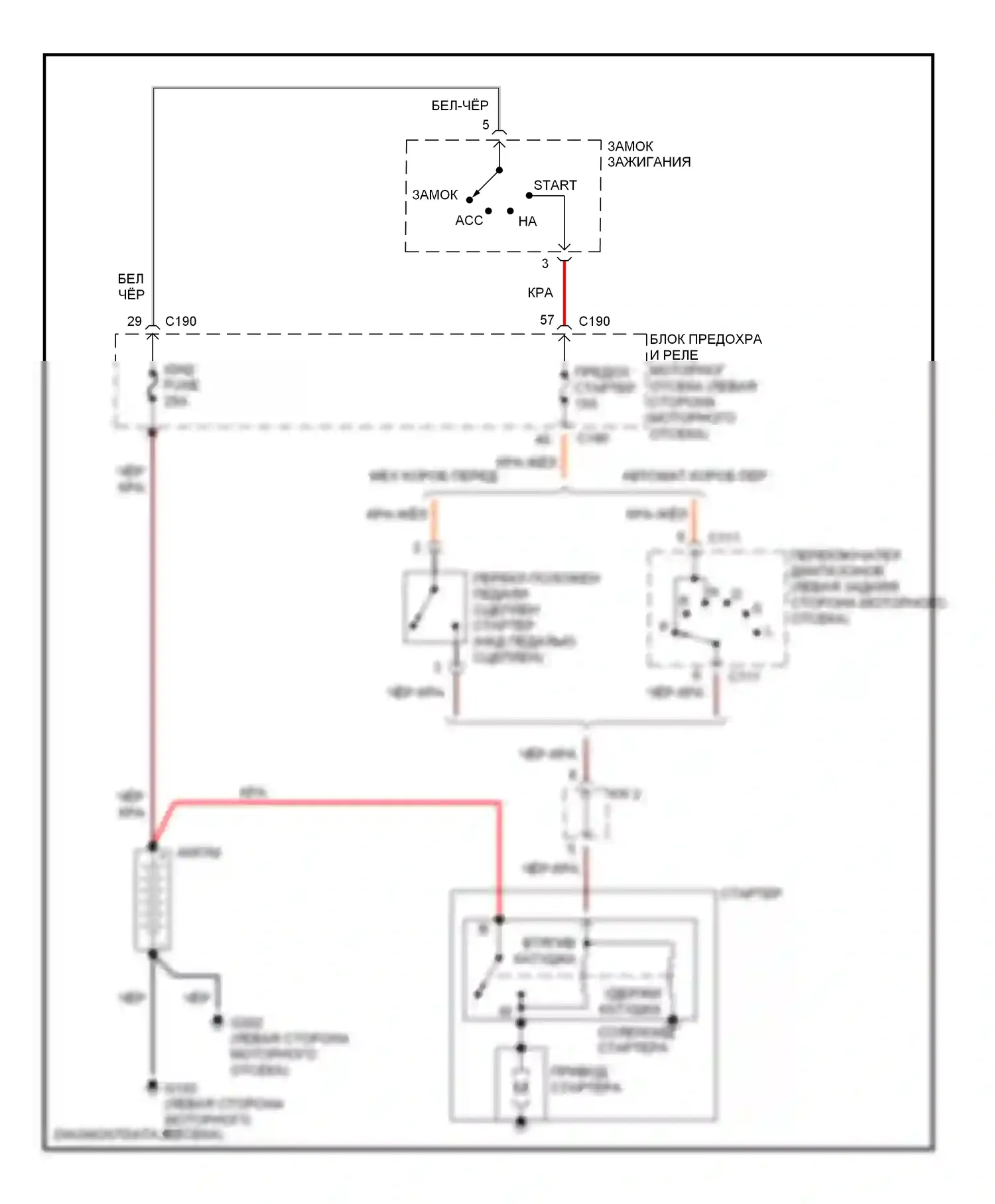 Sephia Kia II (1997-2001): Электросхема стартера 