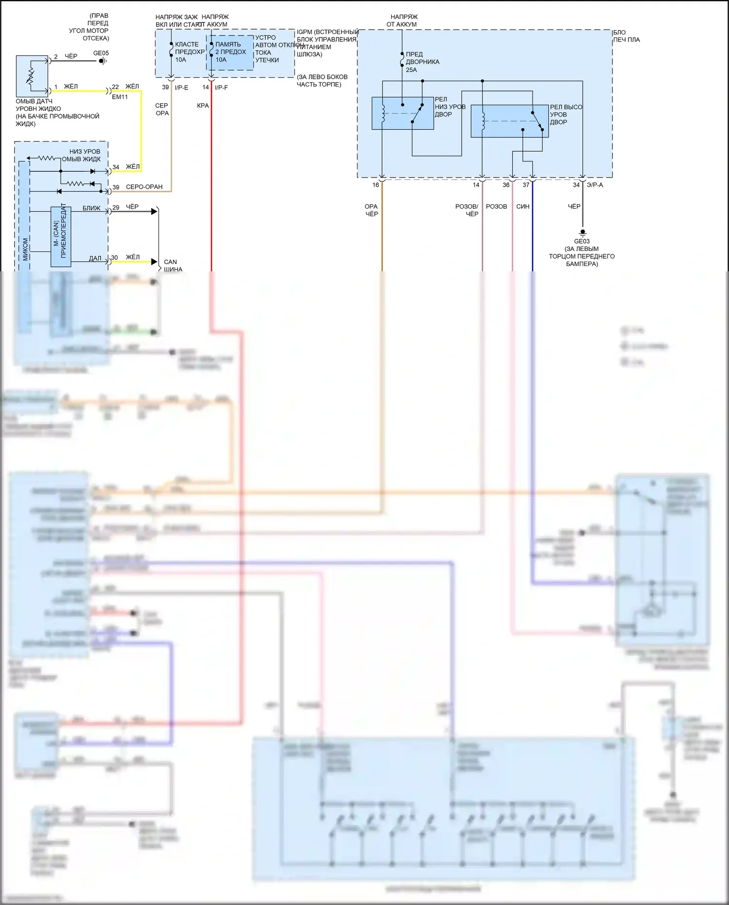 Sorento Prime Kia III рестайлинг (2017-2020): Электросхема передних дворников и омывателей 