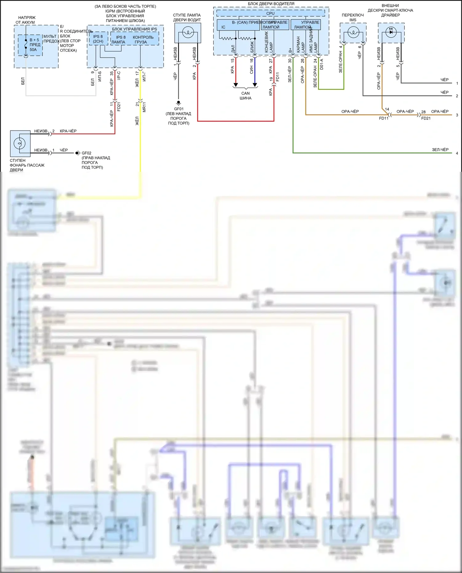 Sorento Prime Kia III рестайлинг (2017-2020): Электросхема освещения салона (1 из 3) 