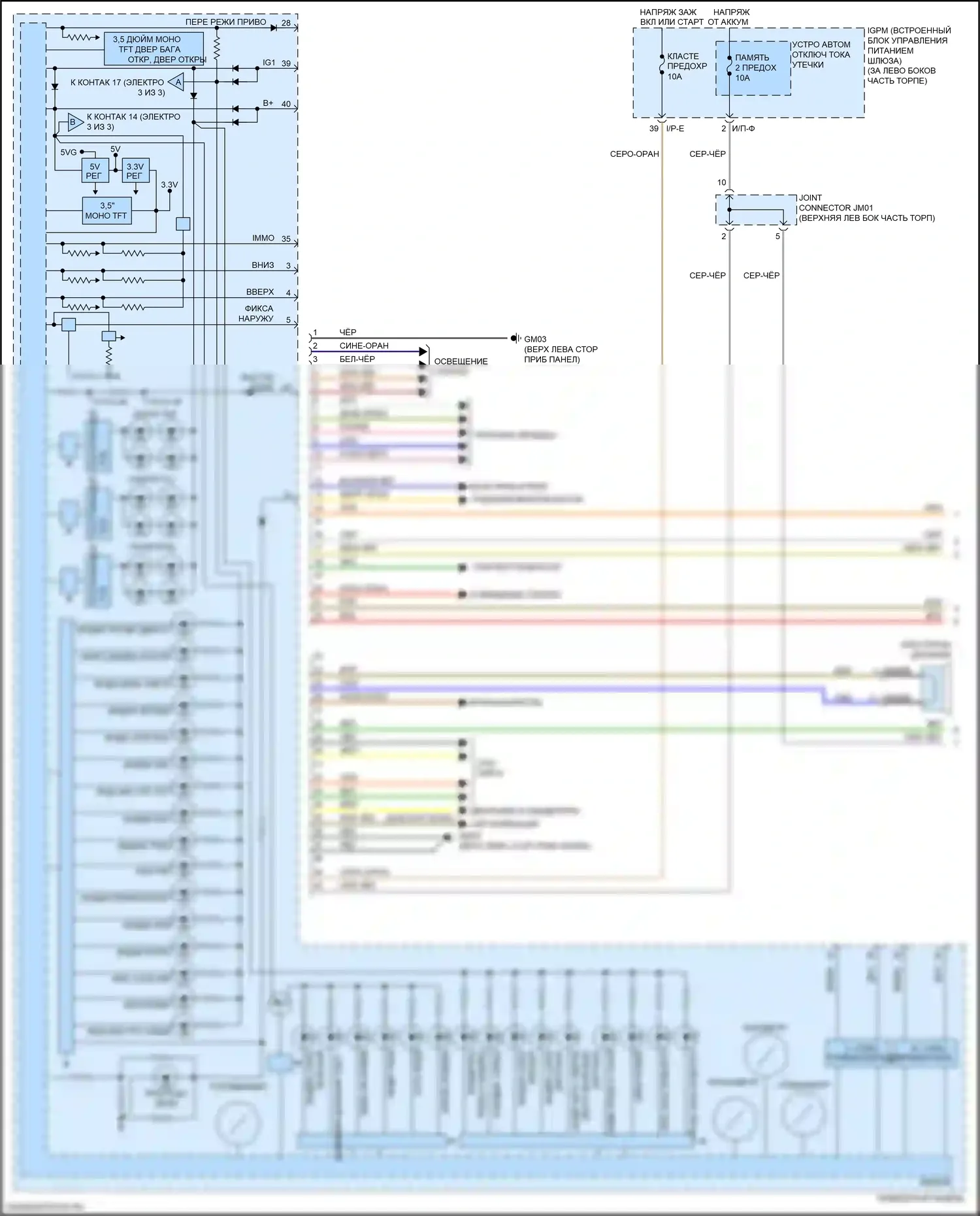 Sorento Prime Kia III рестайлинг (2017-2020): Электросхема приборной панели, с обычной панелью (1 из 3) 