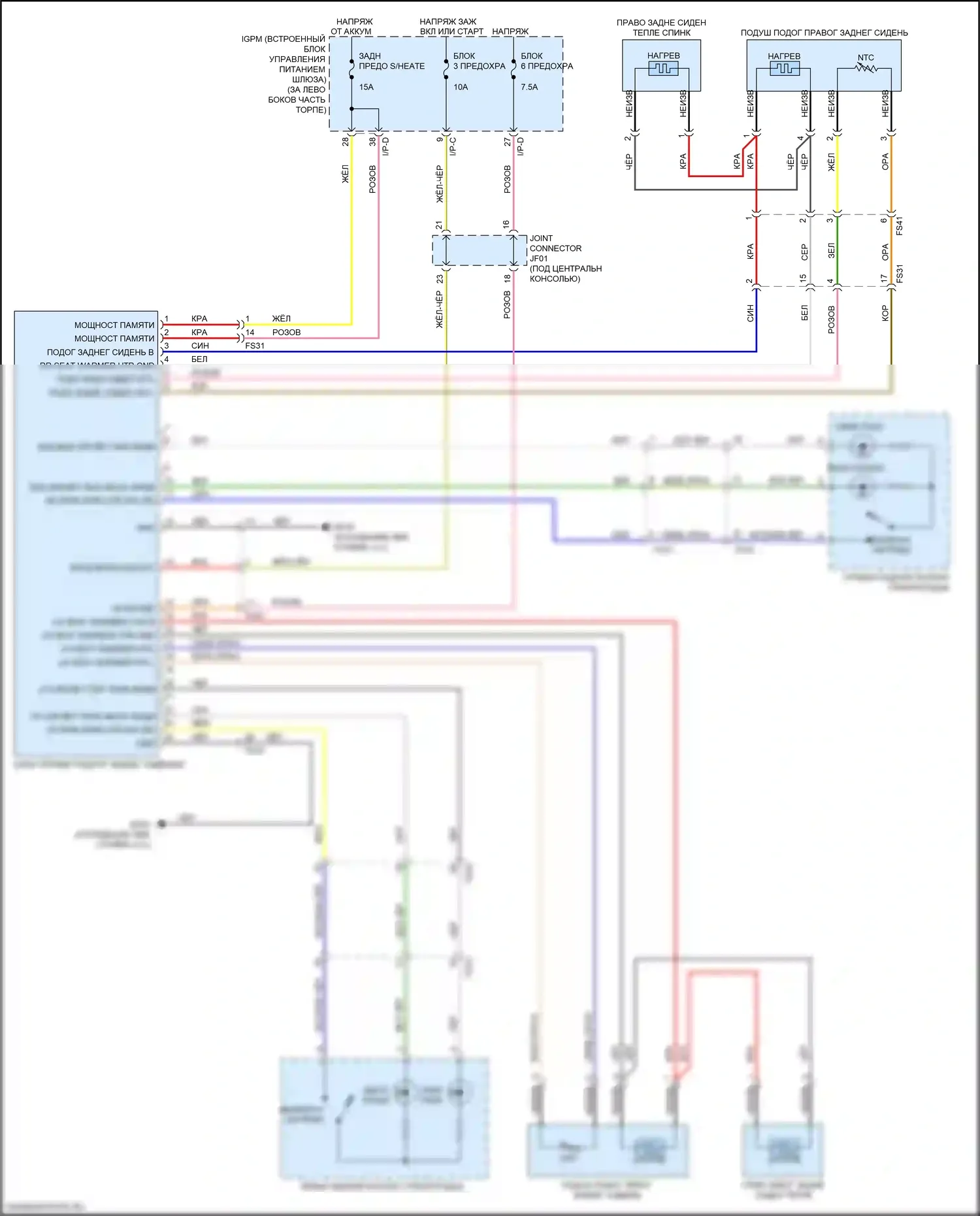 Sorento Prime Kia III рестайлинг (2017-2020): Электросхема задних обогреваемых сидений 