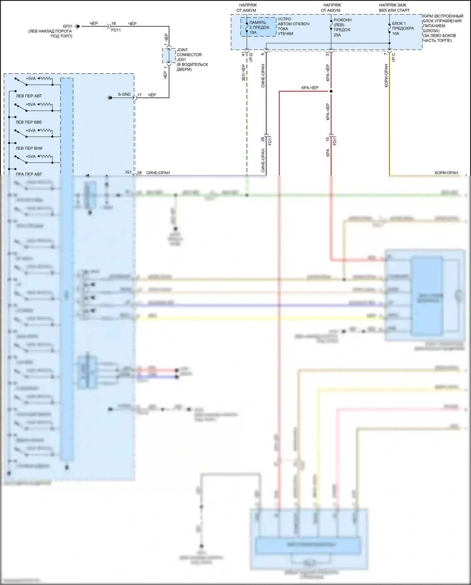 Sorento Prime Kia III рестайлинг (2017-2020): Электросхема стеклоподъемников, передние и задние стекла безопасности с ims (1 из 3) 