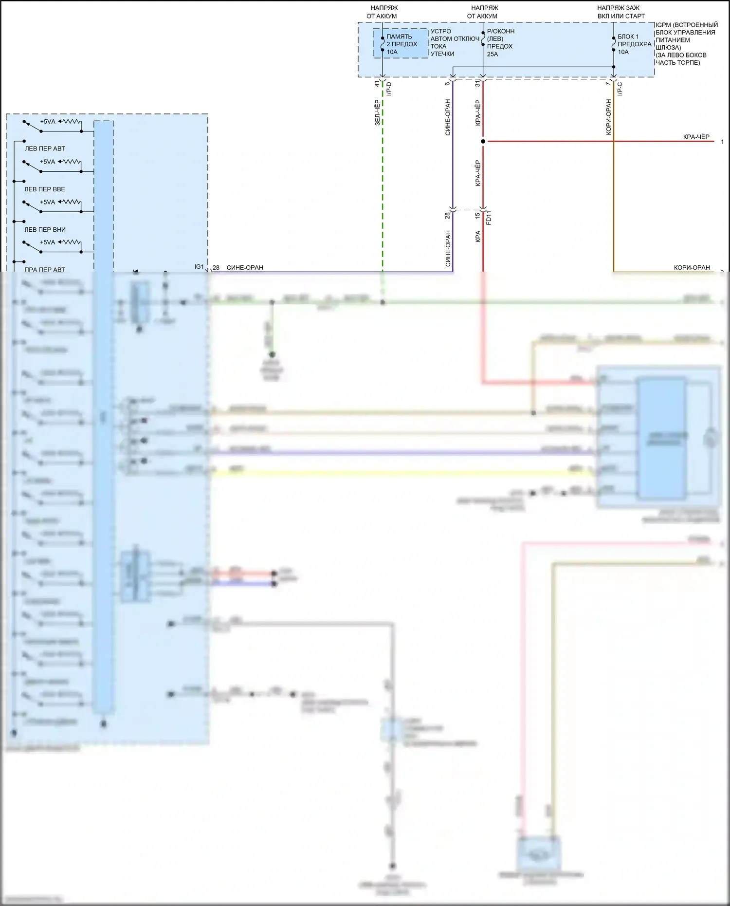 Sorento Prime Kia III рестайлинг (2017-2020): Электросхема стеклоподъемников, передние стекла безопасности с ims (1 из 3) 