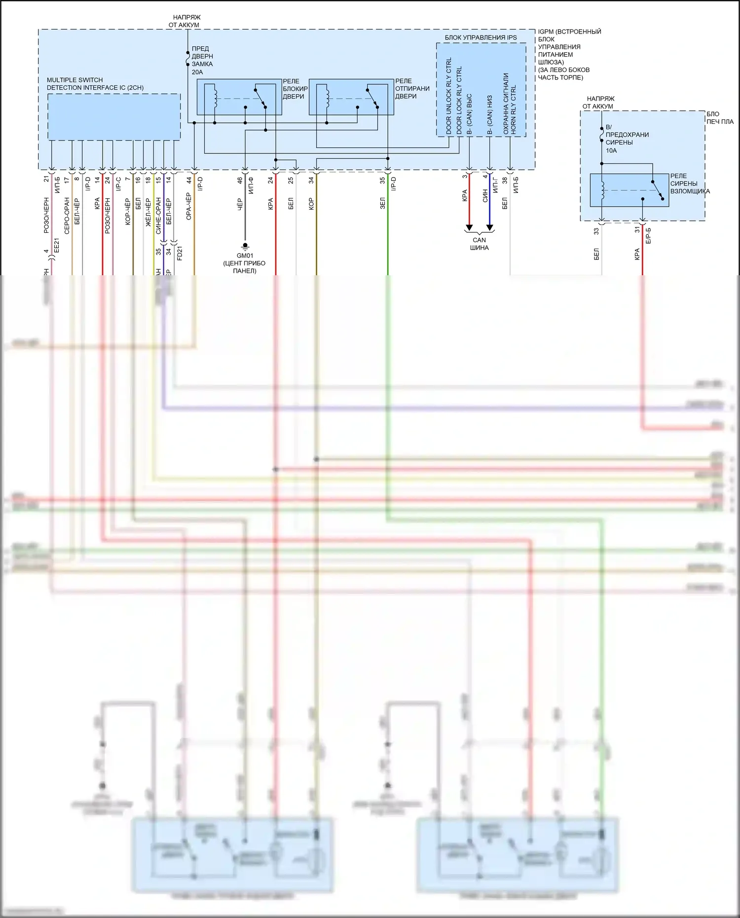 Sorento Prime Kia III рестайлинг (2017-2020): Электросхема центрального замка (2 из 3) 