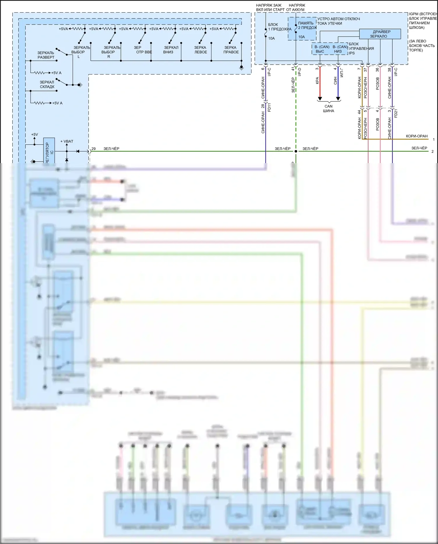 Sorento Prime Kia III рестайлинг (2017-2020): Электросхема зеркала питания (1 из 2) 