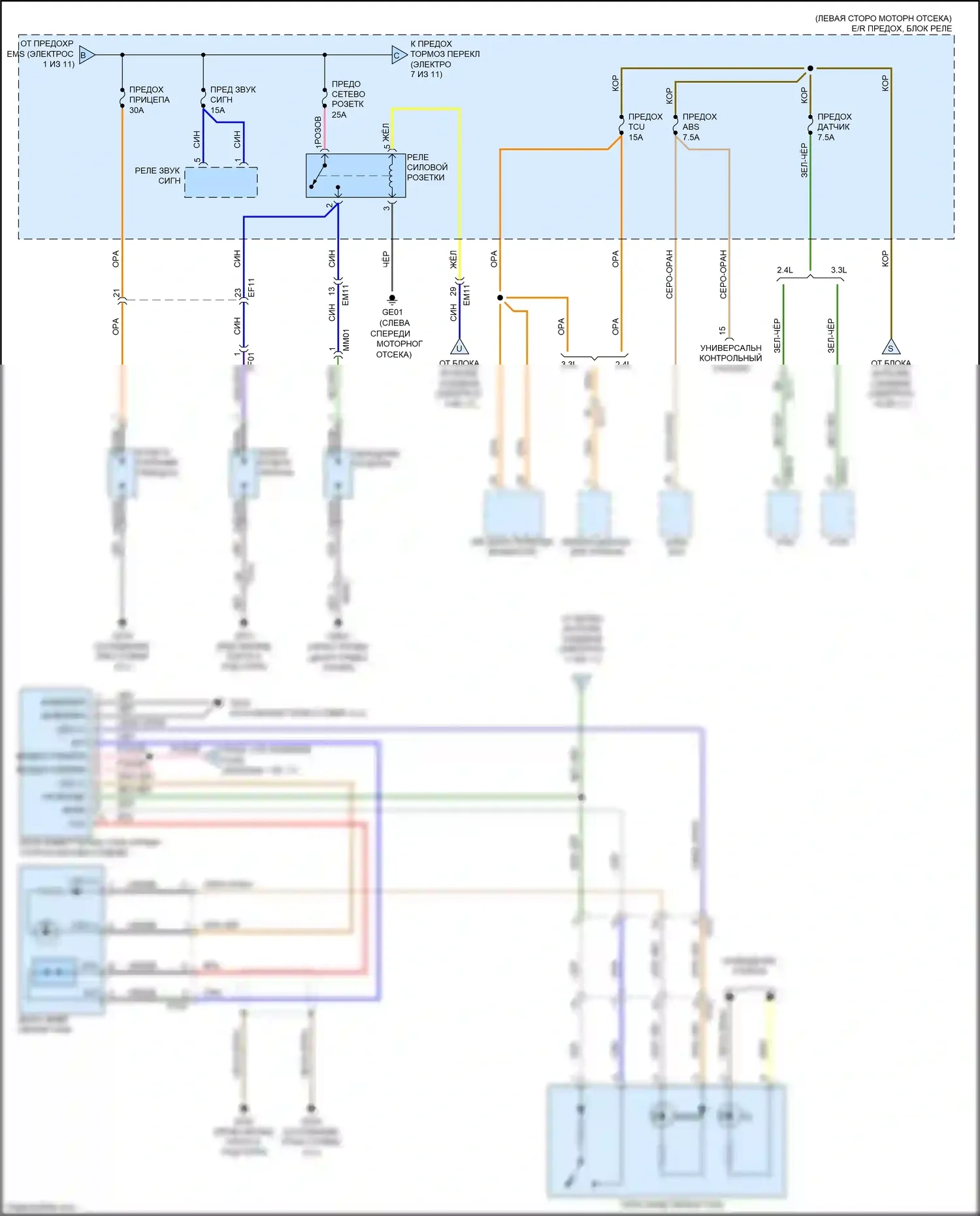 Sorento Prime Kia III (2014-2017): Электросхема блока предохранителей реле (6 из 11) 