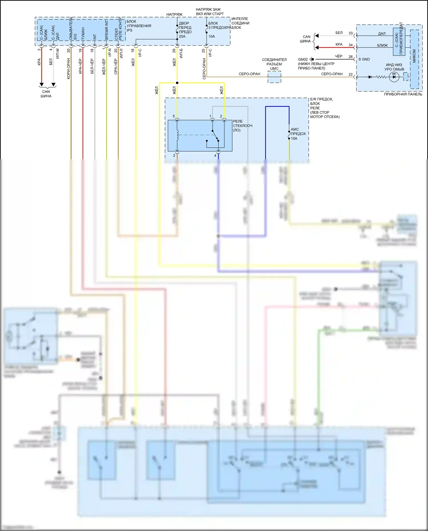 Sorento Prime Kia III (2014-2017): Электросхема передних дворников и омывателей 