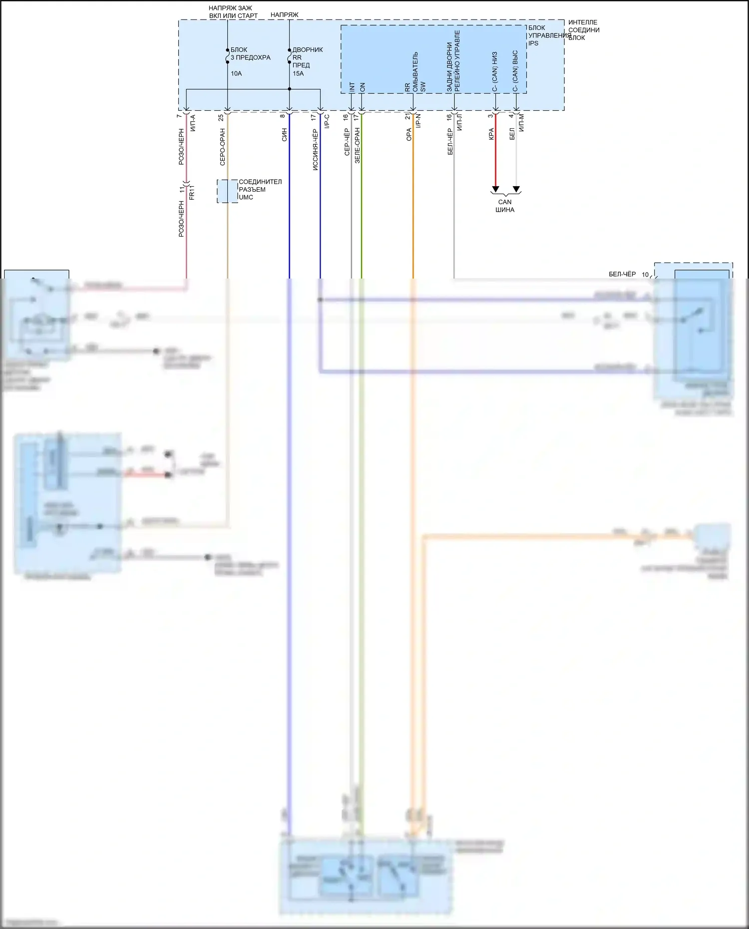Sorento Prime Kia III (2014-2017): Электросхема задних дворников и омывателей 