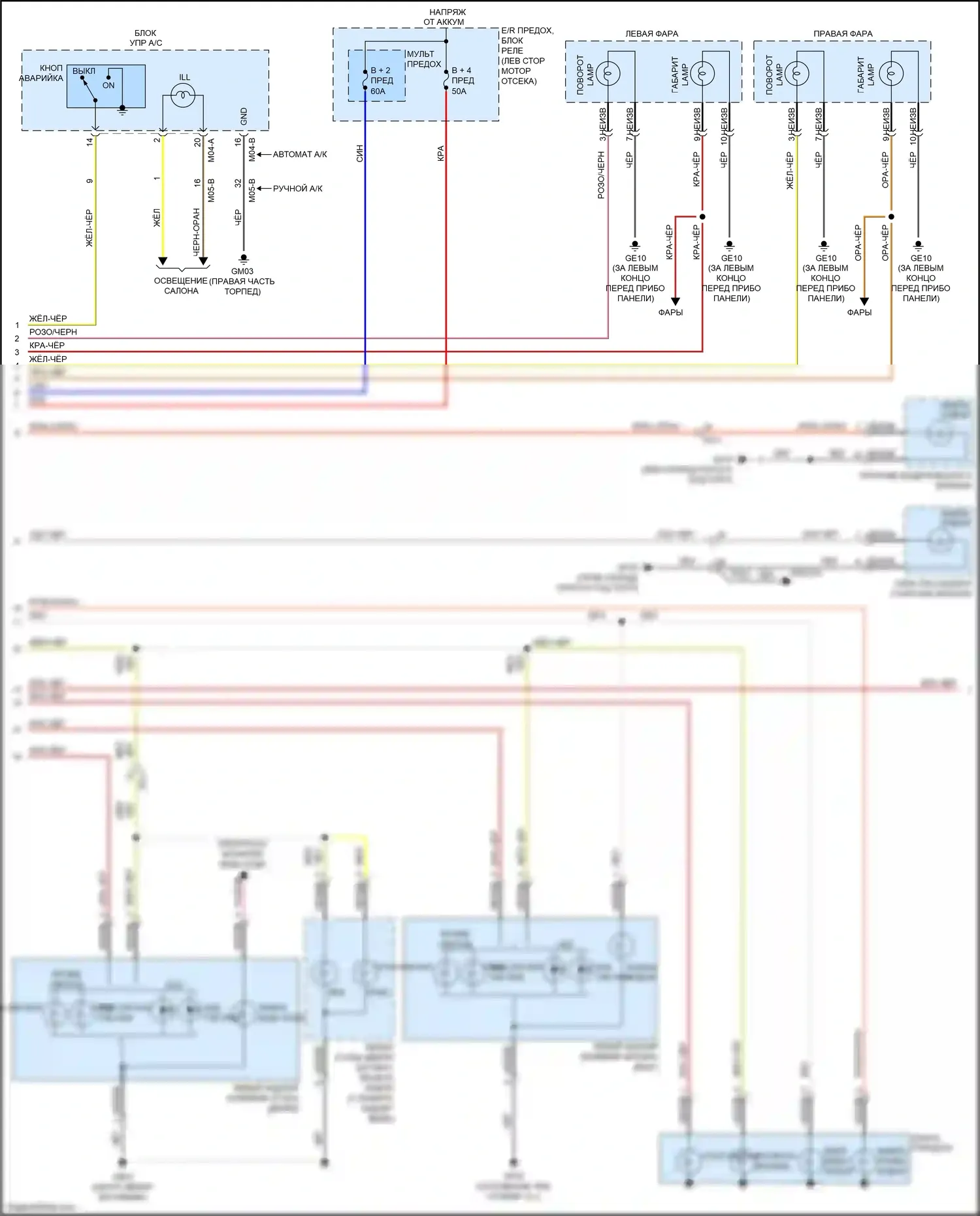 Sorento Prime Kia III (2014-2017): Электросхема фар и фонарей (2 из 3) 