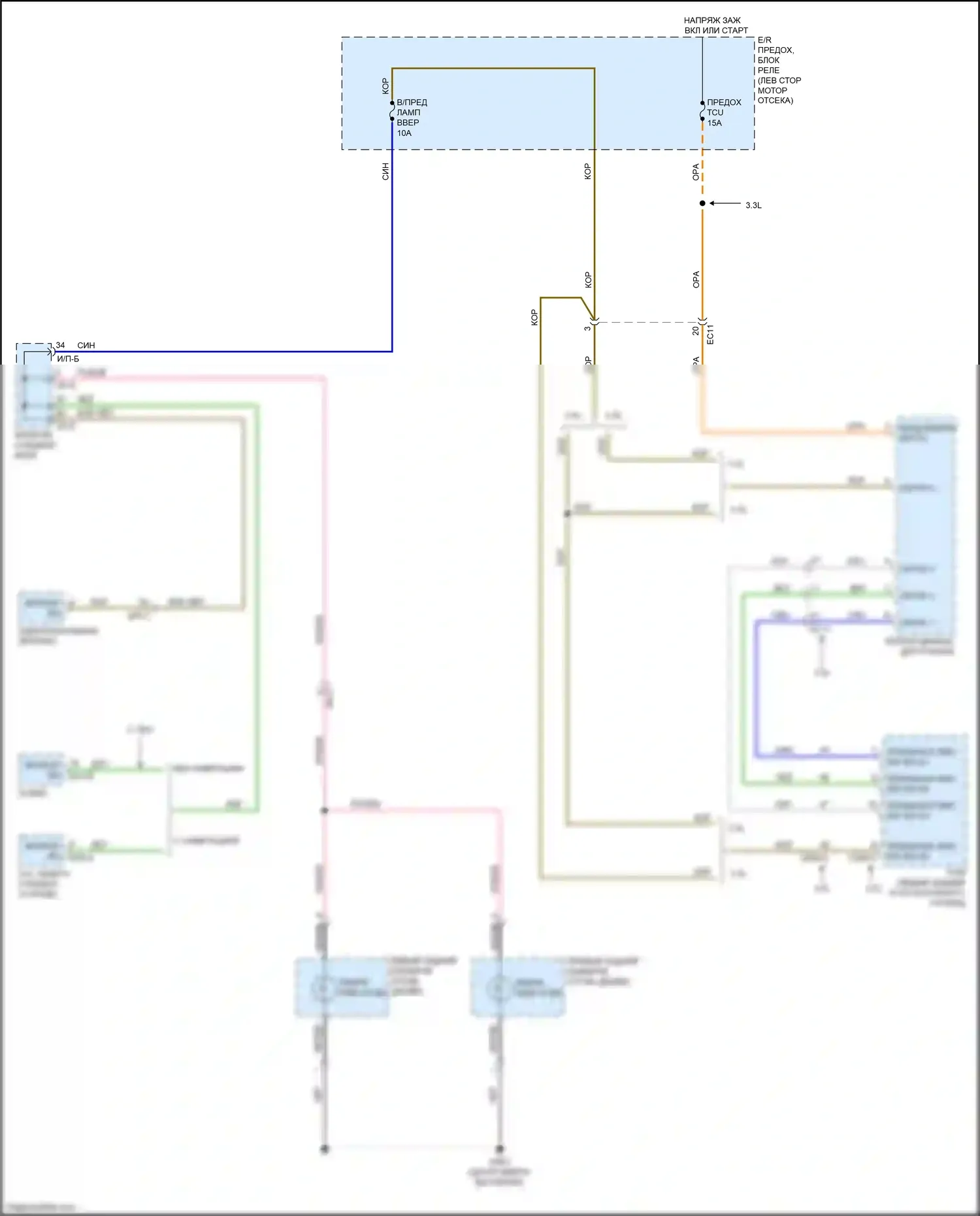 Sorento Prime Kia III (2014-2017): Электросхема фонарей заднего хода 