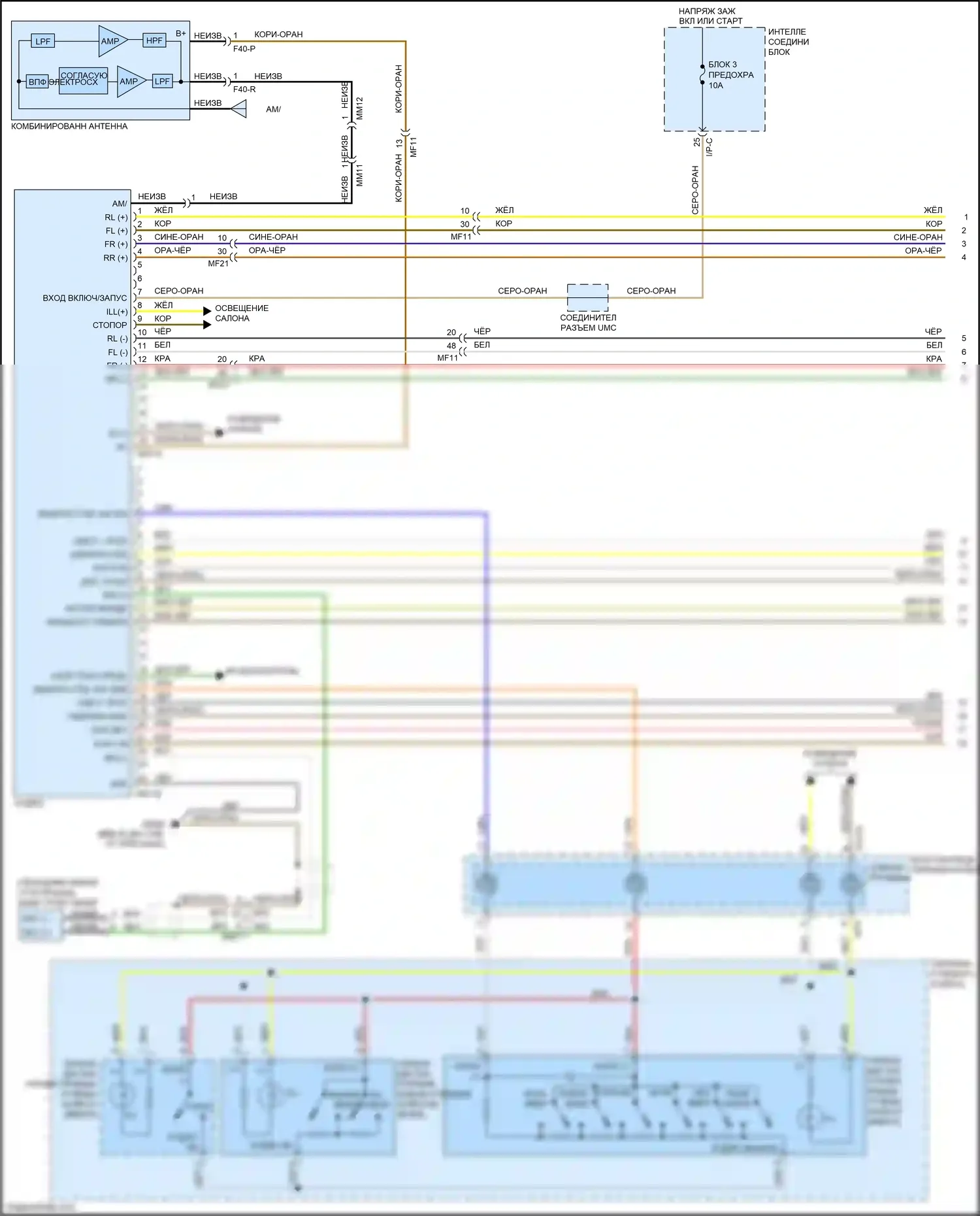 Sorento Prime Kia III (2014-2017): Электросхема радиопровода, без навигации, без уво и усилителя (1 из 2) 