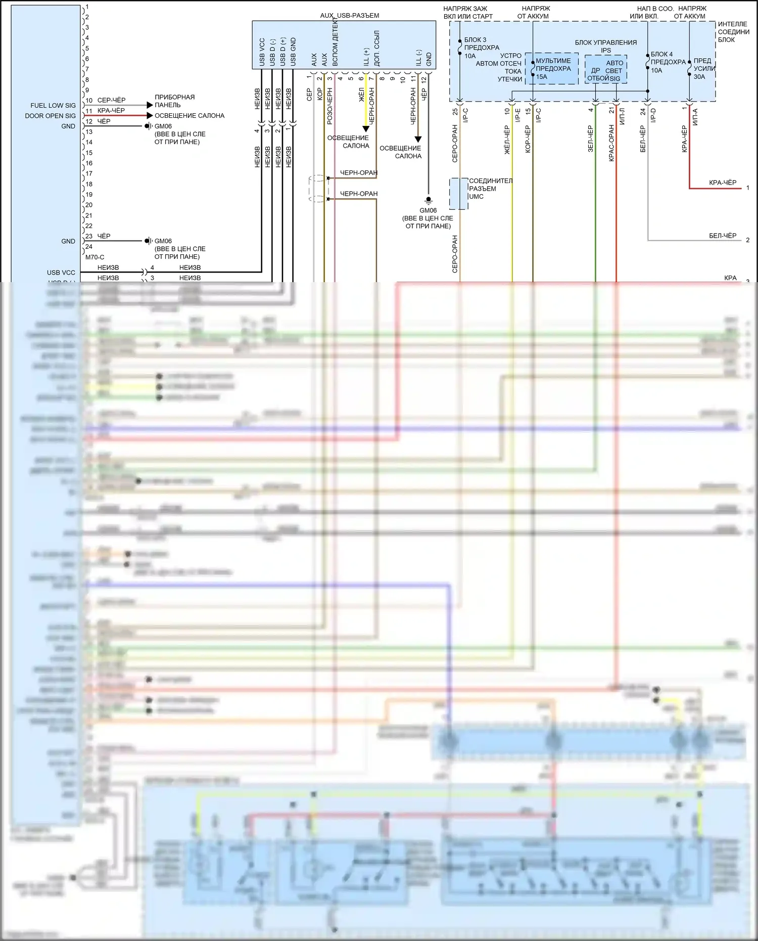Sorento Prime Kia III (2014-2017): Электросхема радиопровода, с навигацией (1 из 2) 