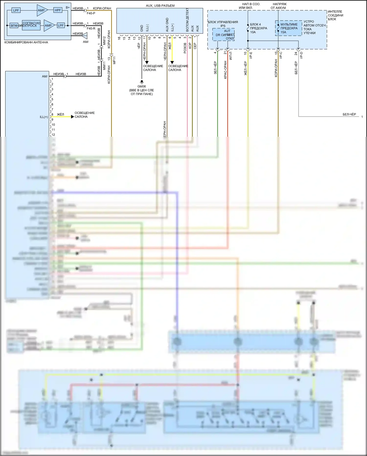 Sorento Prime Kia III (2014-2017): Радиосхема, без навигации, с уво и усилителем (1 из 2) 