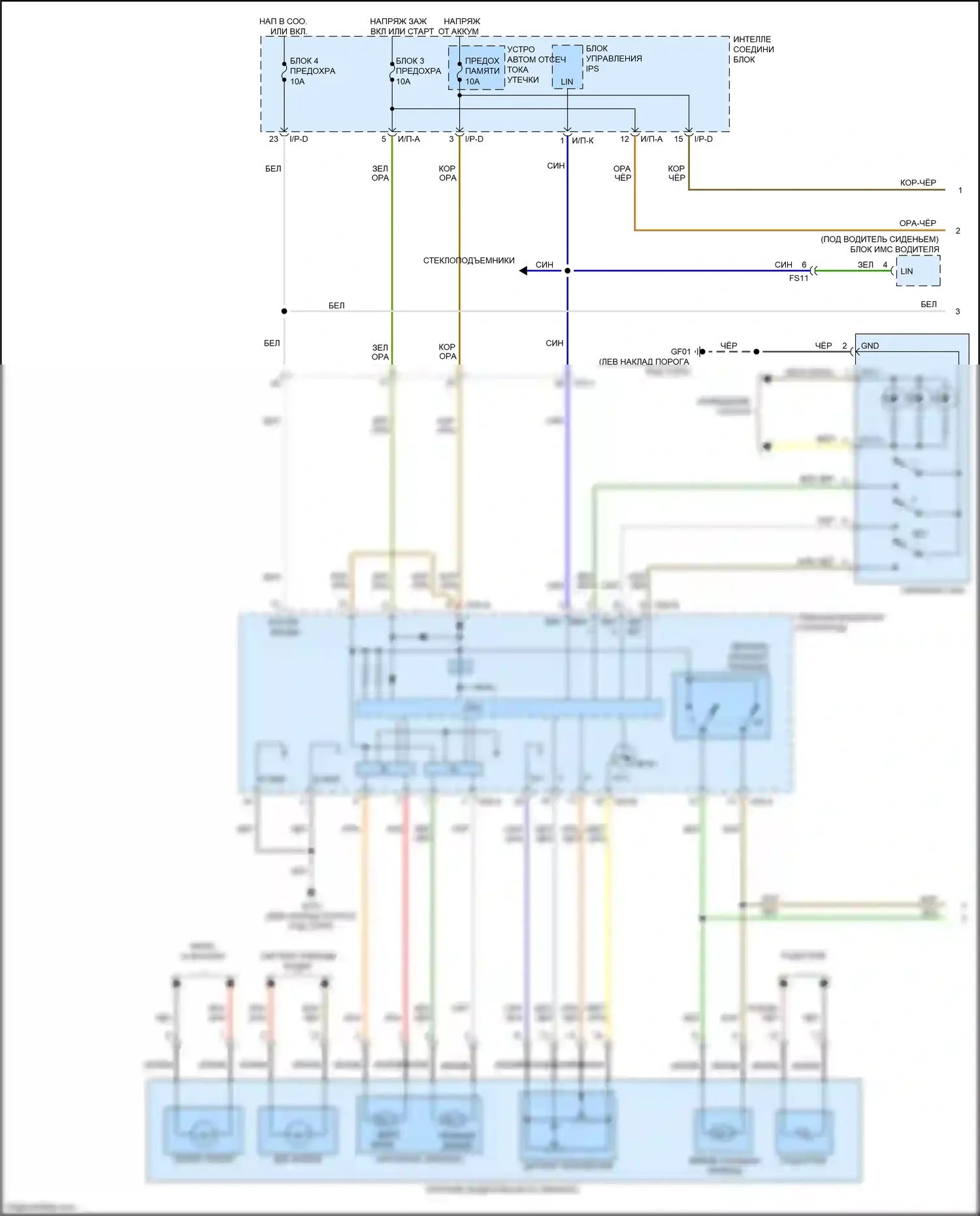 Sorento Prime Kia III (2014-2017): Электросхема памяти зеркал (1 из 2) 