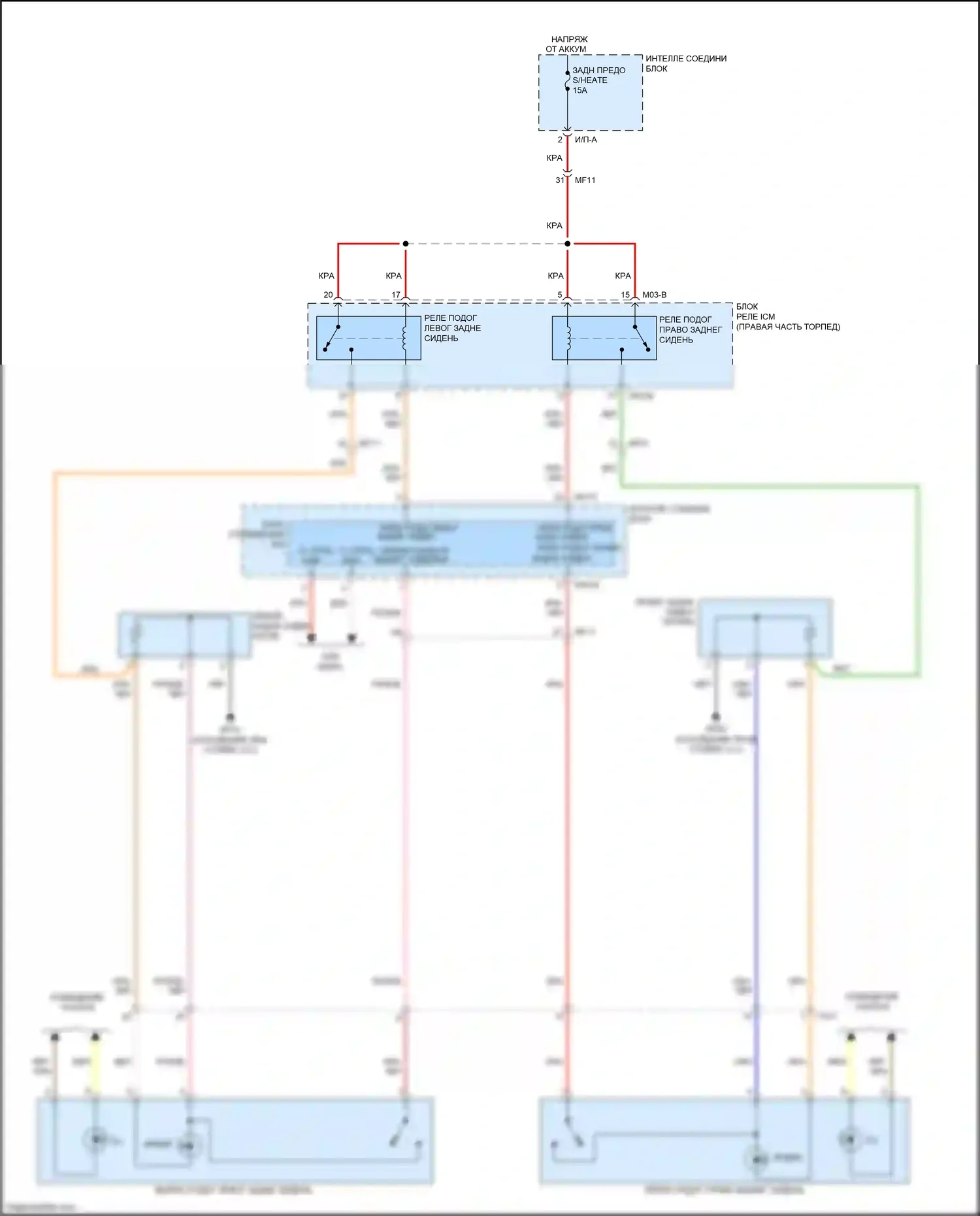 Sorento Prime Kia III (2014-2017): Электросхема задних обогреваемых сидений 