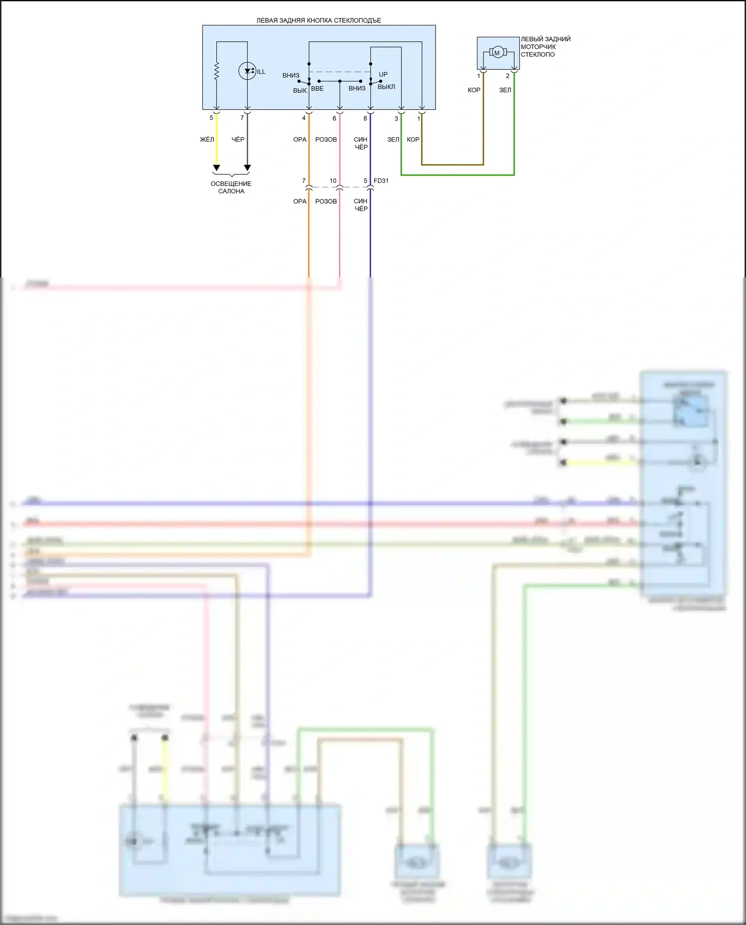 Sorento Prime Kia III (2014-2017): Электросхема стеклоподъемников, без памяти (2 из 2) 