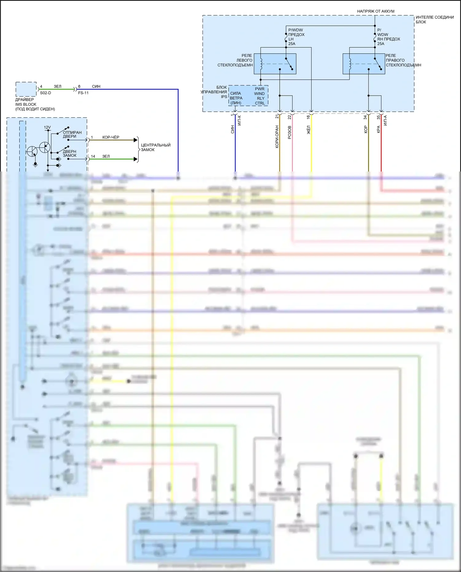 Sorento Prime Kia III (2014-2017): Электросхема стеклоподъемников, с памятью (1 из 2) 