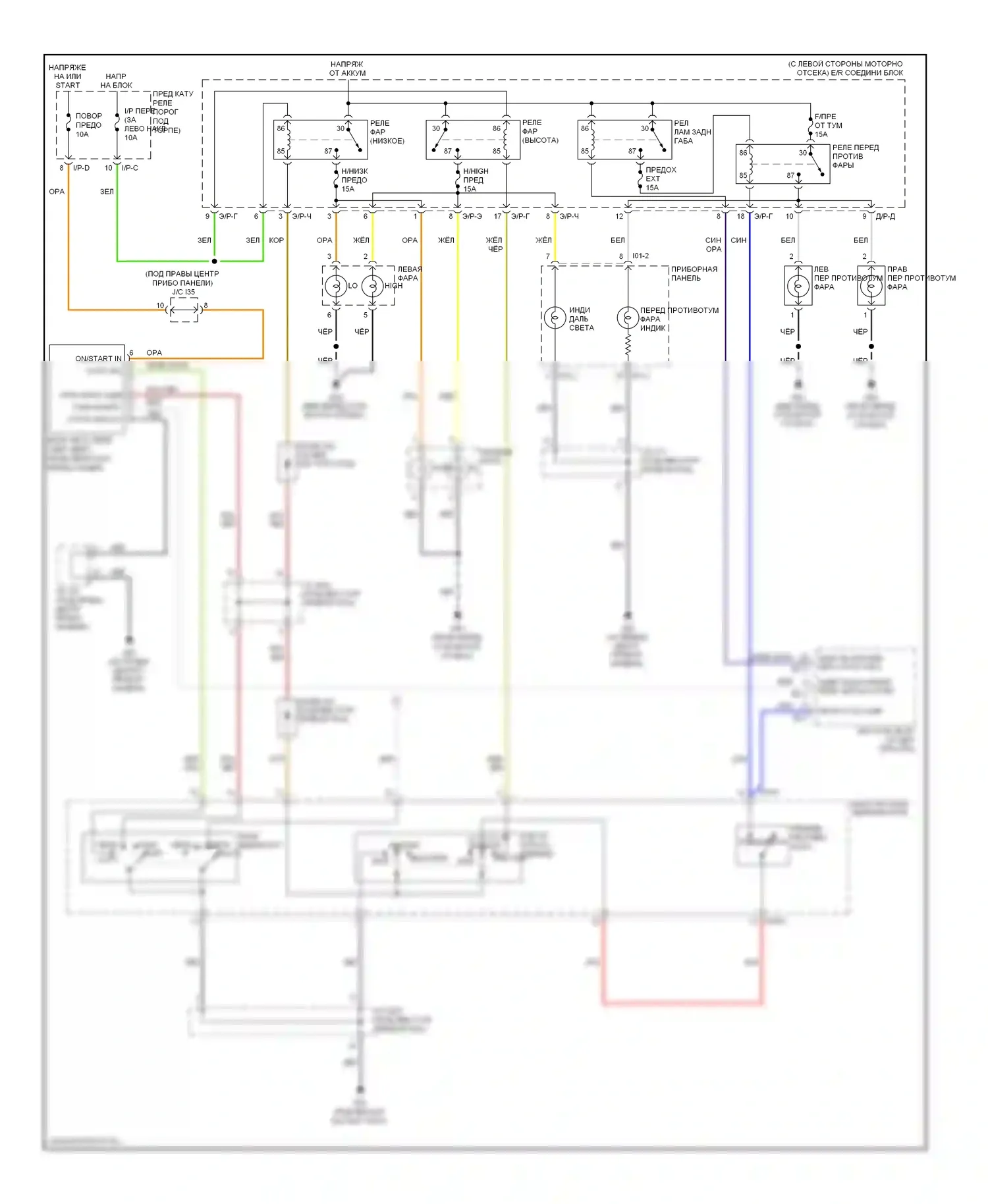 Sorento Kia I рестайлинг (2006-2011): Электросхема фар, без дрели 