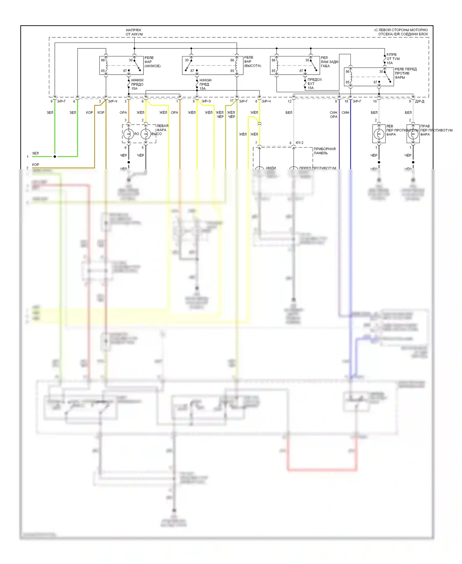 Sorento Kia I рестайлинг (2006-2011): Электросхема фар, с дрелью (2 из 2) 