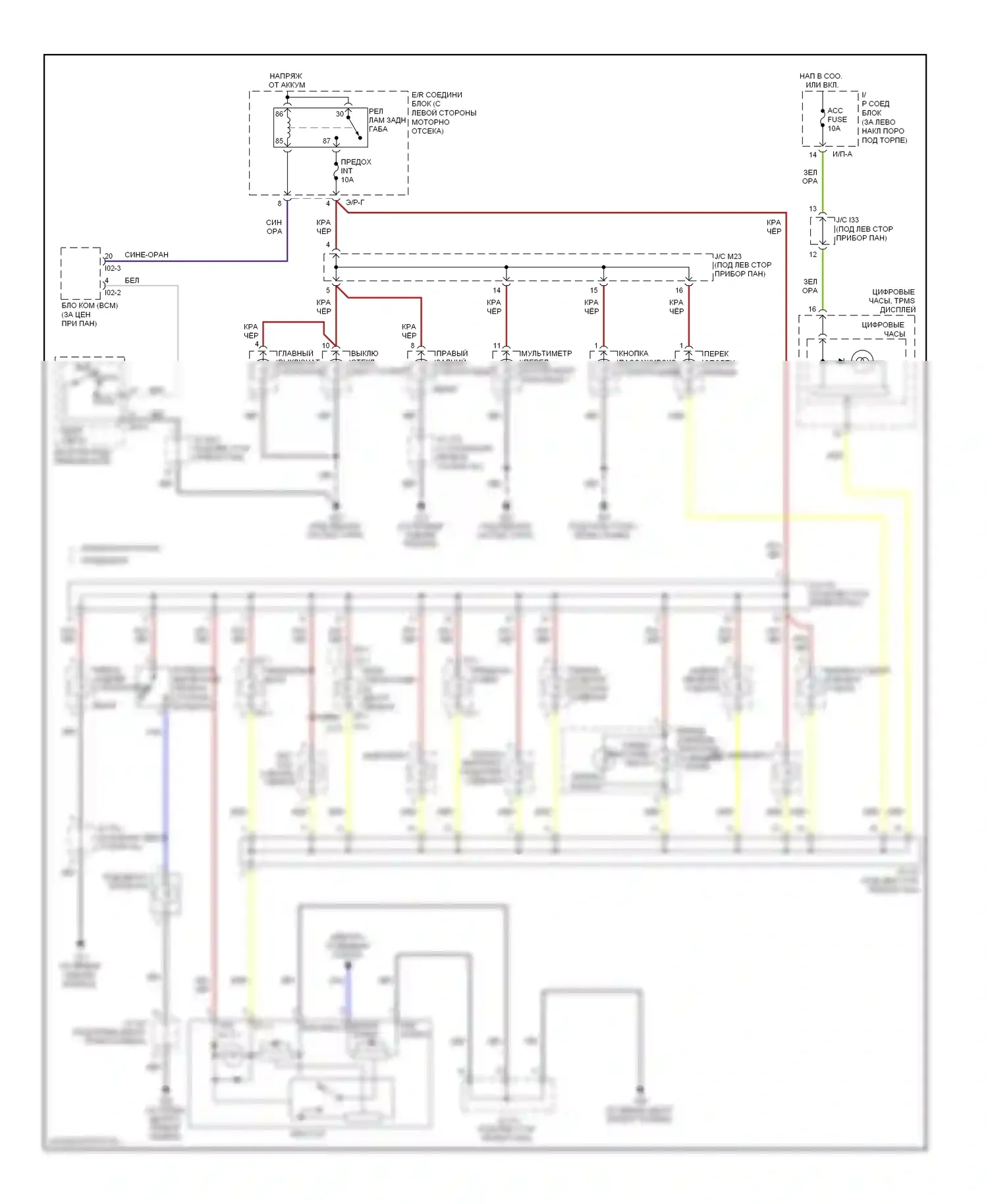 Sorento Kia I рестайлинг (2006-2011): Электросхема подсветки приборной панели 