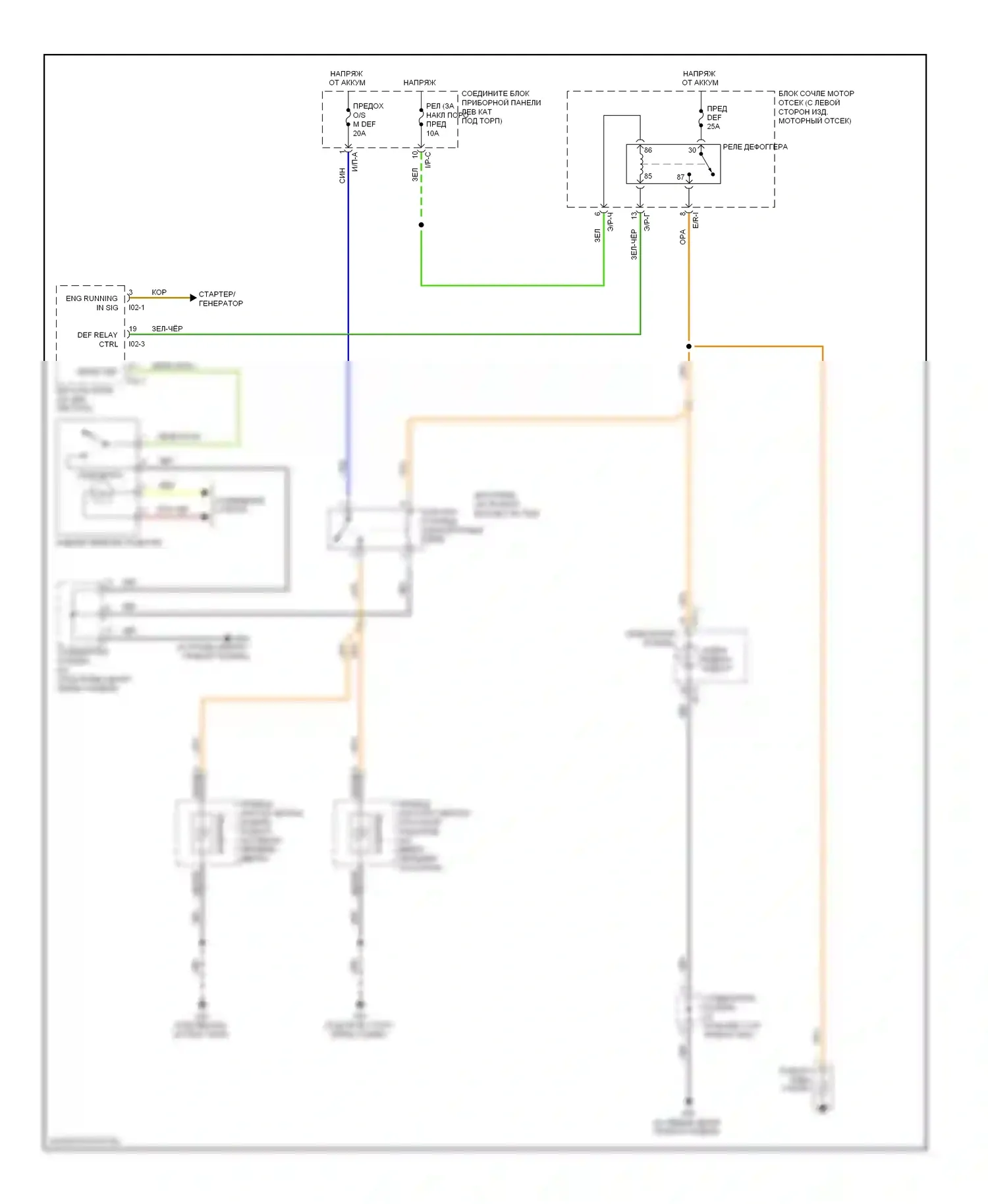 Sorento Kia I рестайлинг (2006-2011): Электросхема заднего подогрева и обогреваемых зеркал 