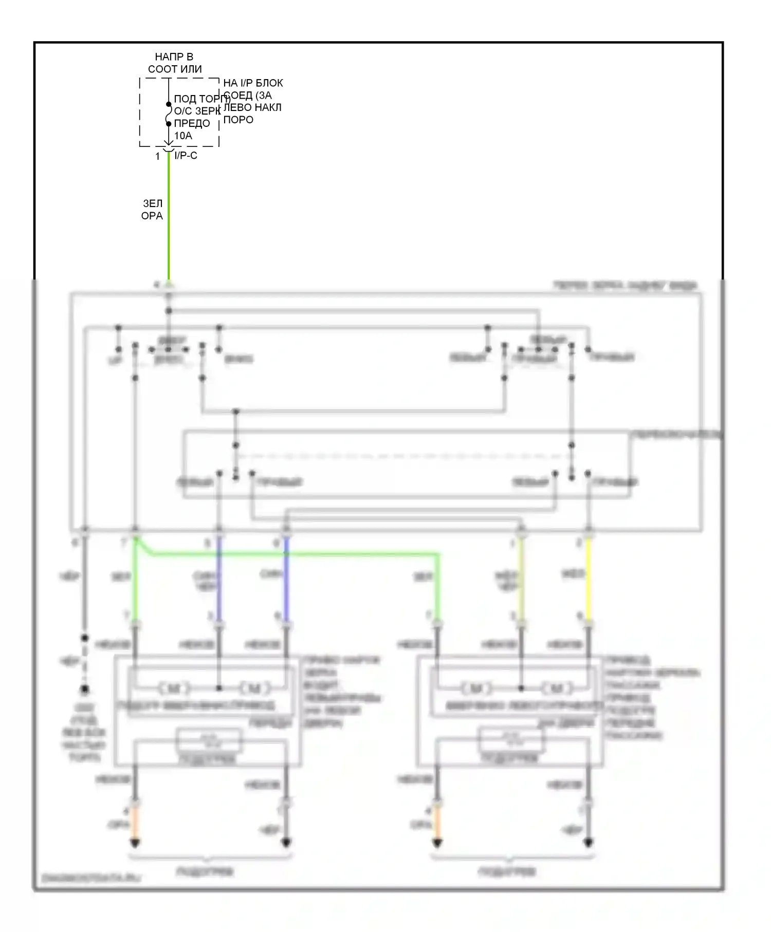 Sorento Kia I рестайлинг (2006-2011): Электросхема силового зеркала 