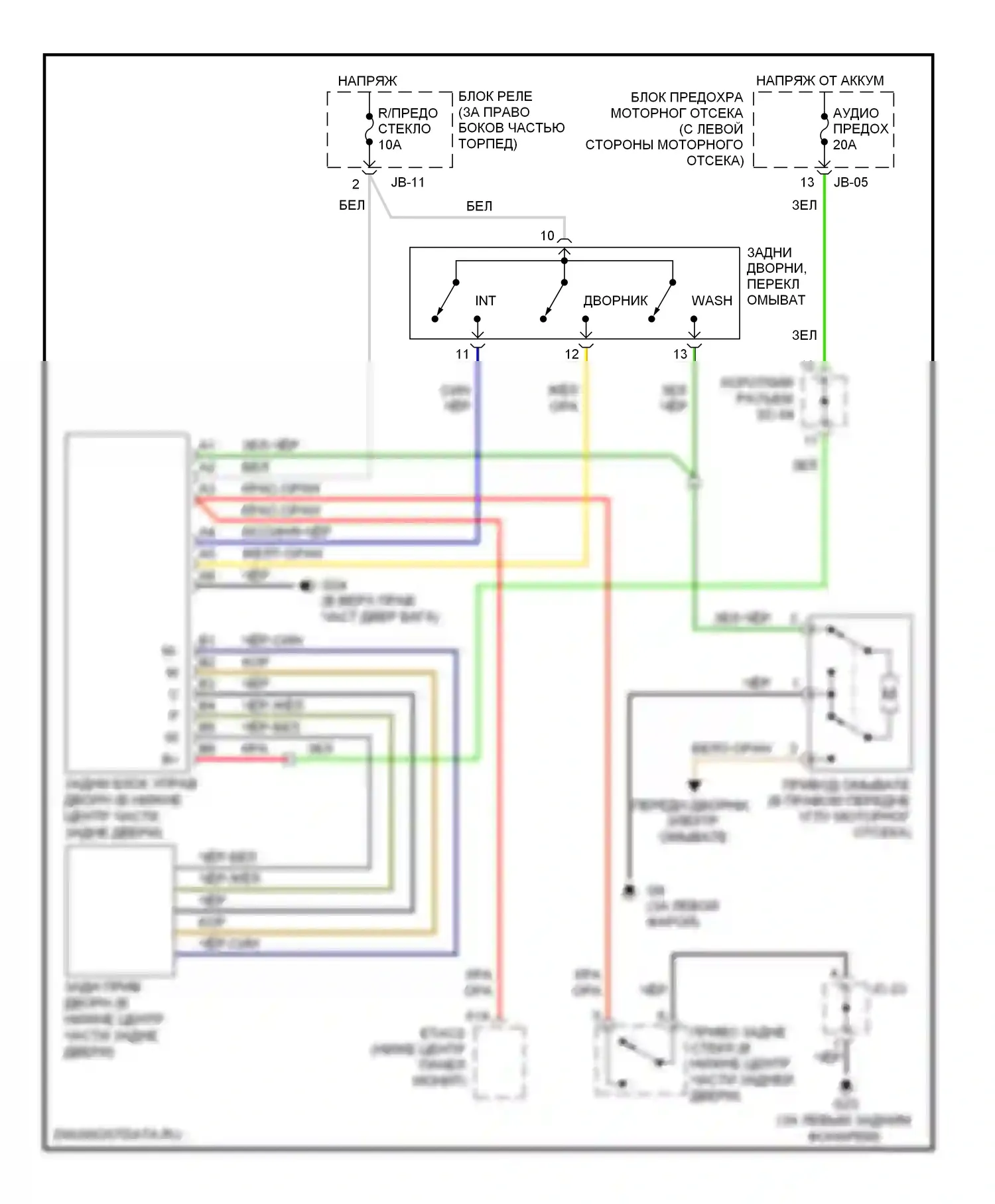 Sorento Kia I (2002-2006): Электросхема задних дворников и омывателей 