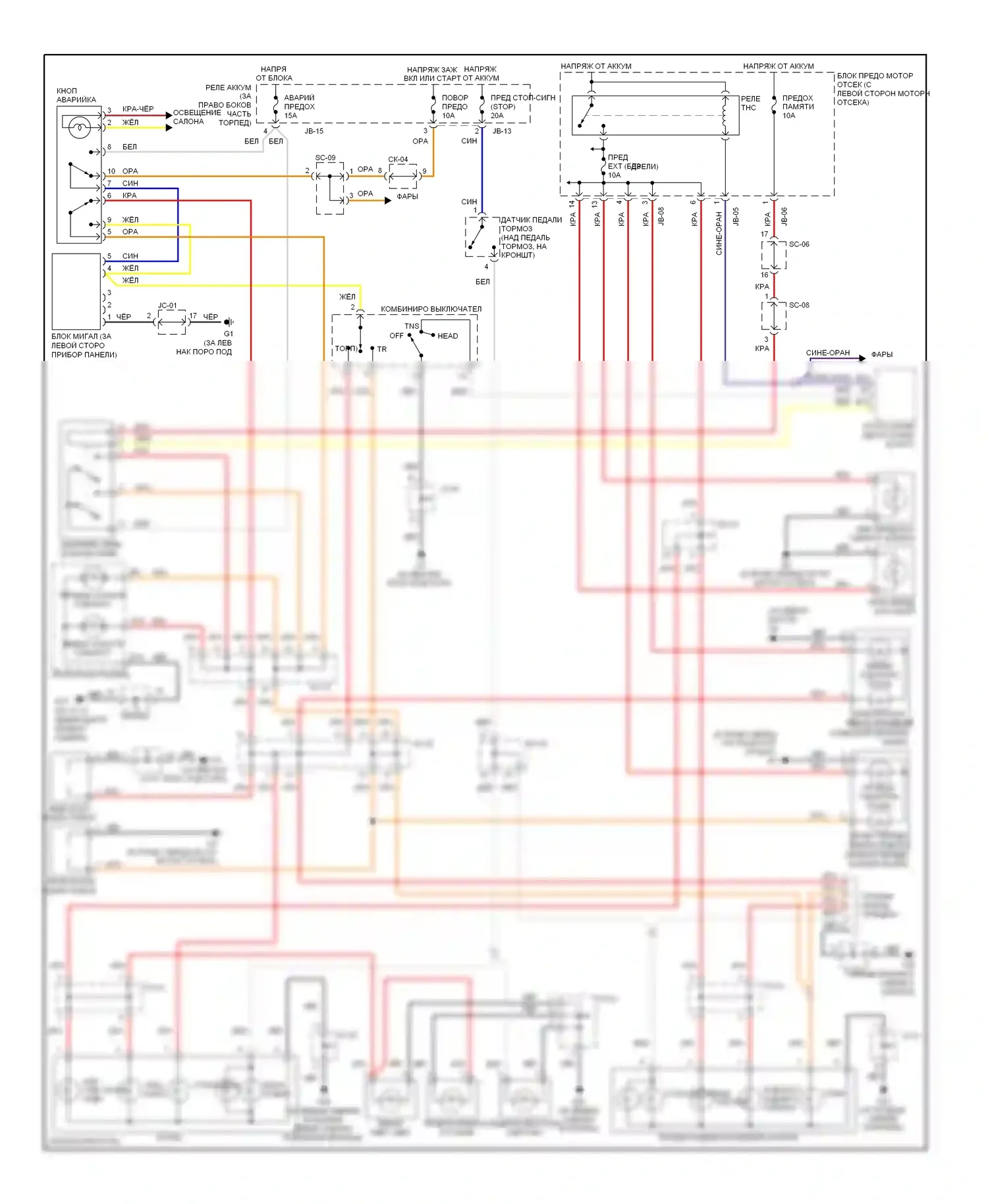Sorento Kia I (2002-2006): Электросхема фар и фонарей 