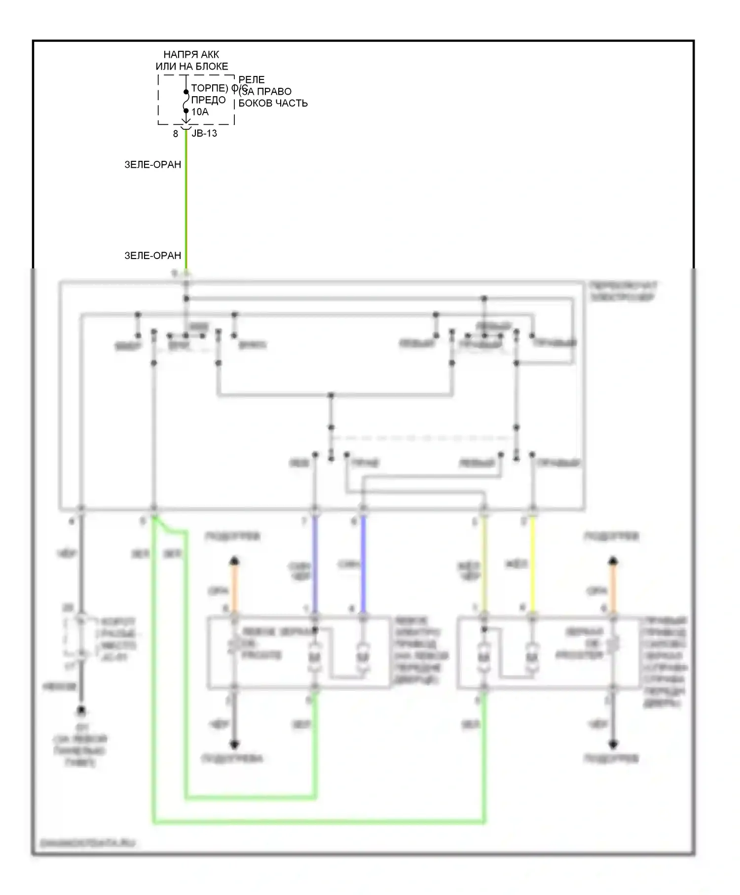 Sorento Kia I (2002-2006): Электросхема управления зеркалами заднего вида 