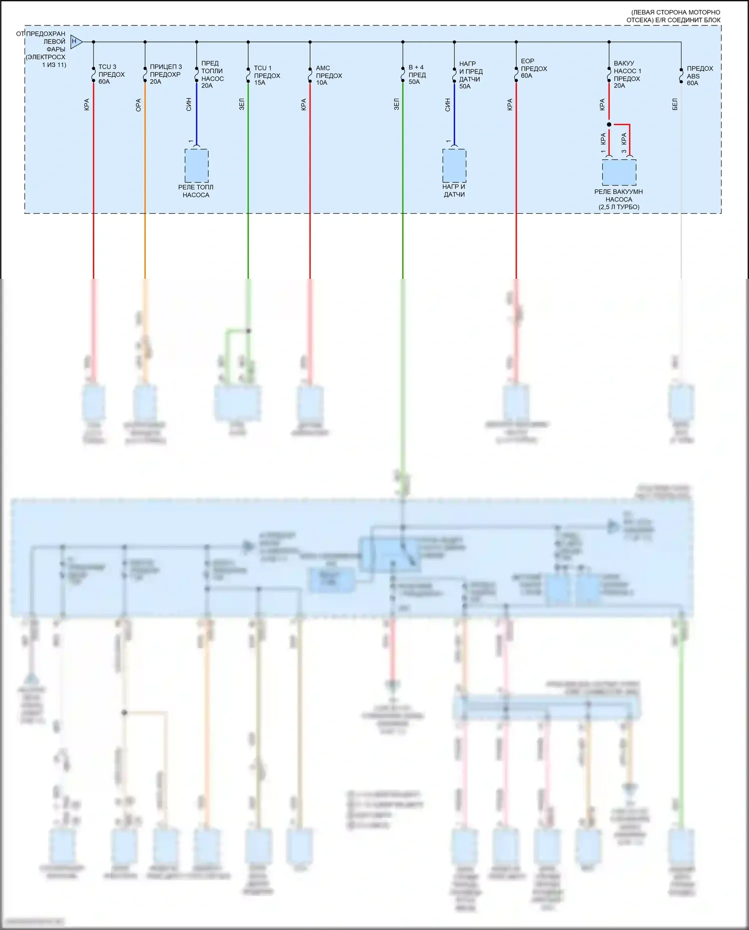 Sorento Kia IV рестайлинг (2023-2024): Электросхема блока предохранителей реле, кроме гибридного (3 из 11) 