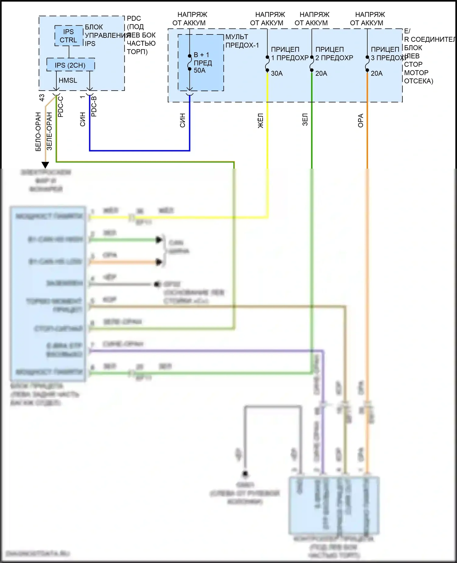 Sorento Kia IV рестайлинг (2023-2024): Электросхема буксировки прицепа, кроме гибридного 