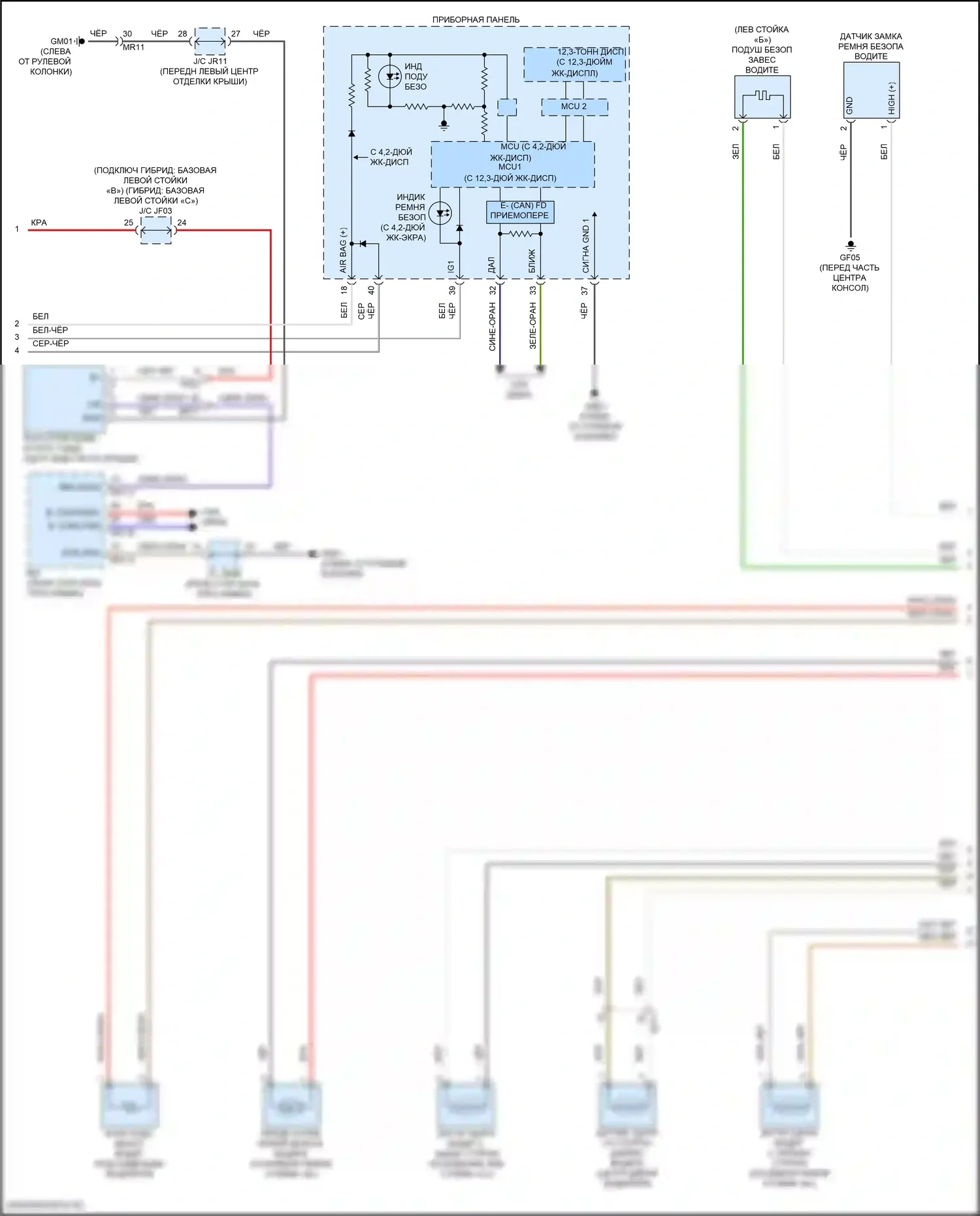 Sorento Kia IV рестайлинг (2023-2024): Электросхема подушек безопасности, гибридная (2 из 3) 