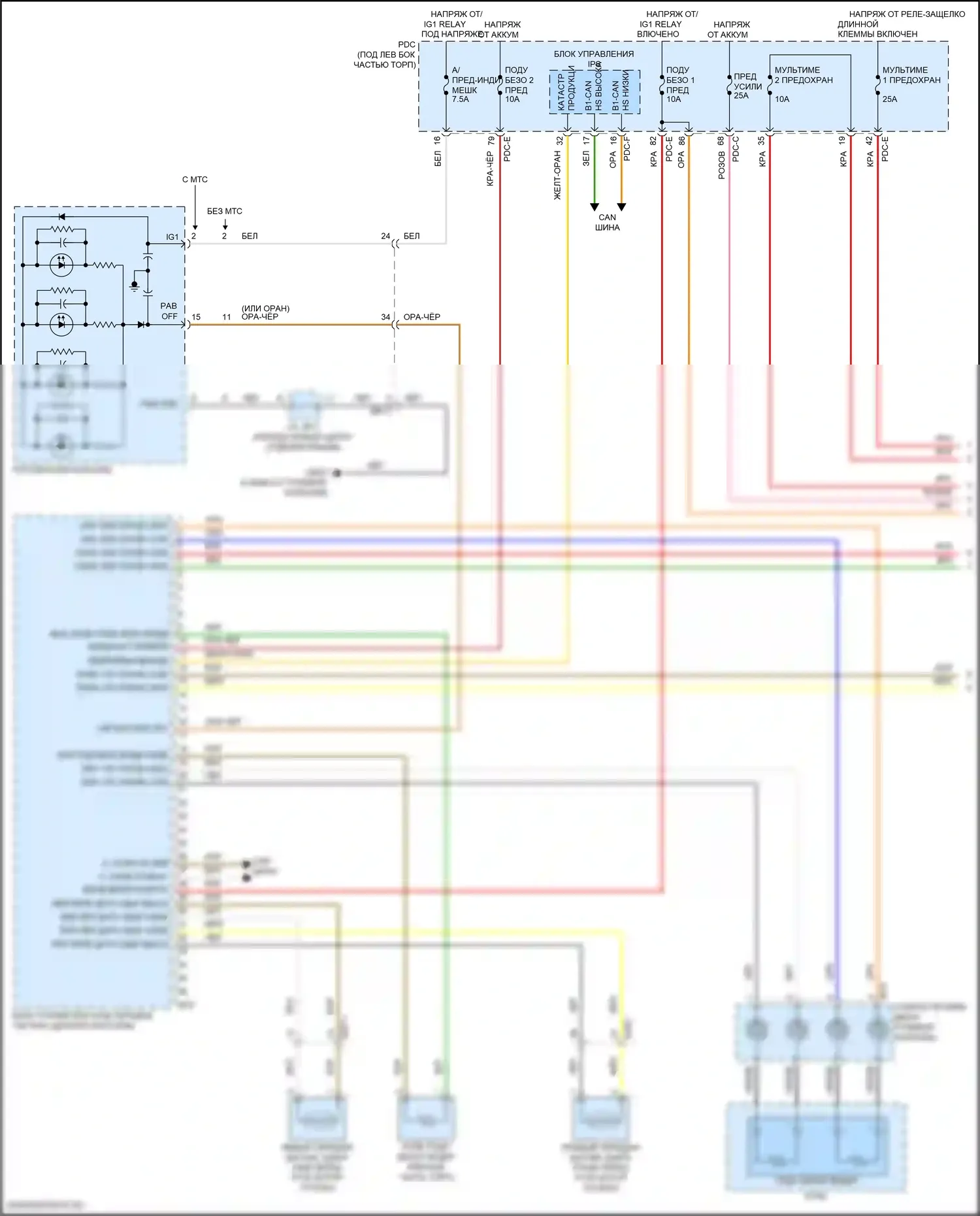 Sorento Kia IV рестайлинг (2023-2024): Электросхема подушек безопасности, кроме гибридной (1 из 4) 