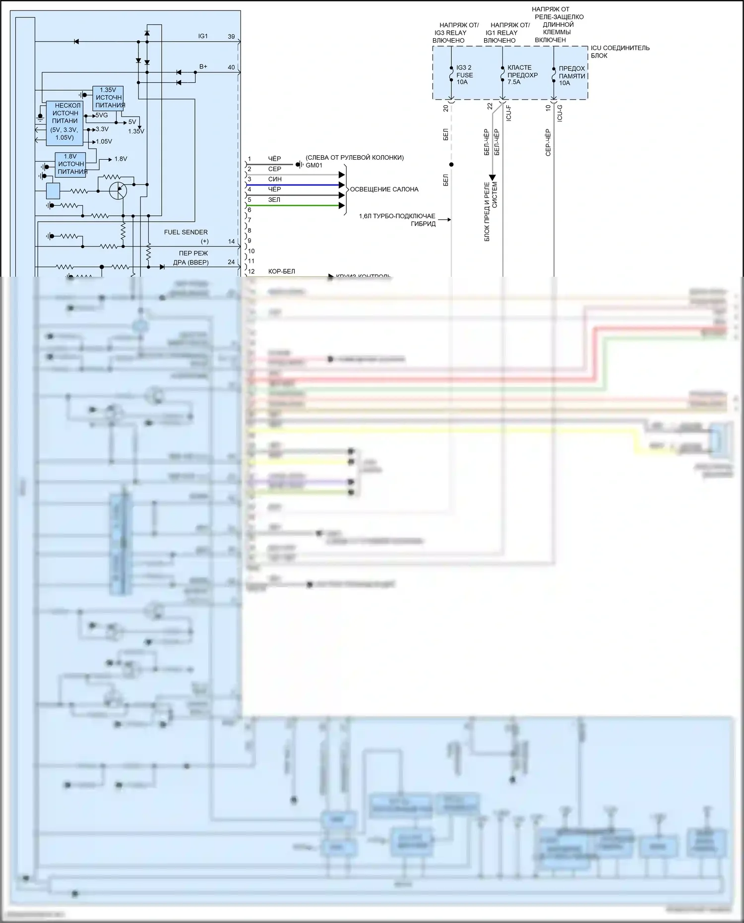 Sorento Kia IV рестайлинг (2023-2024): Электросхема приборной панели, гибрид с 12,3-дюймовым жк-экраном (1 из 3) 